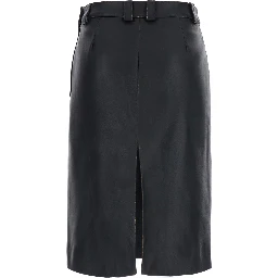 Black Skirt with single slit at the back in leather for women