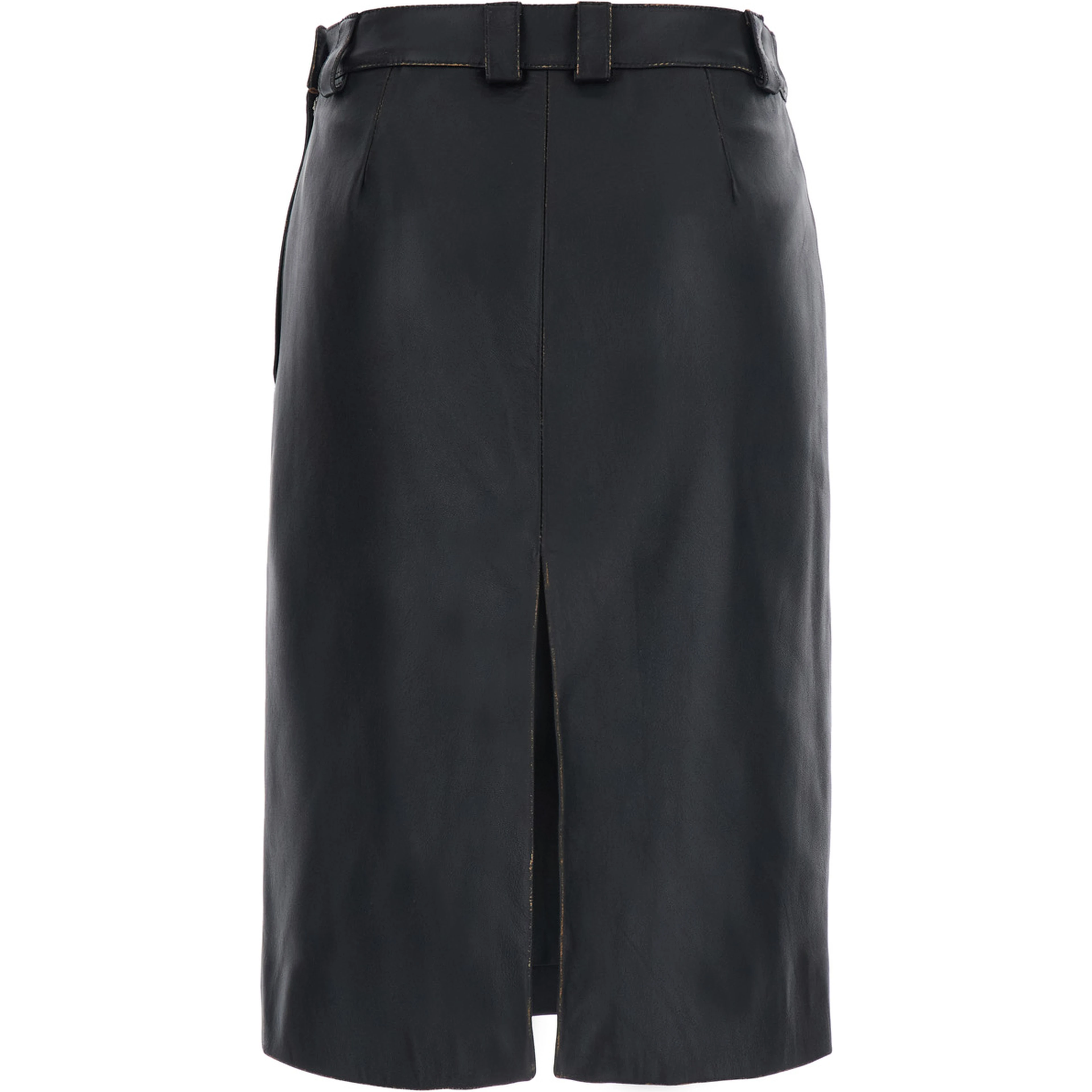 Black Skirt with single slit at the back in leather for women