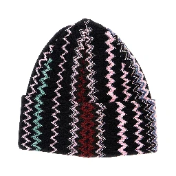 Multicolor beanie with turn-up brim ZigZag motif in wool blend for women