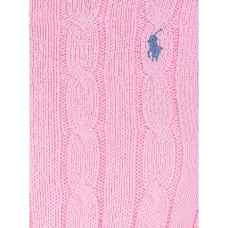 Crewneck Sweater with Pony Embroidery on the Front and Cable Knit in Pink for Women