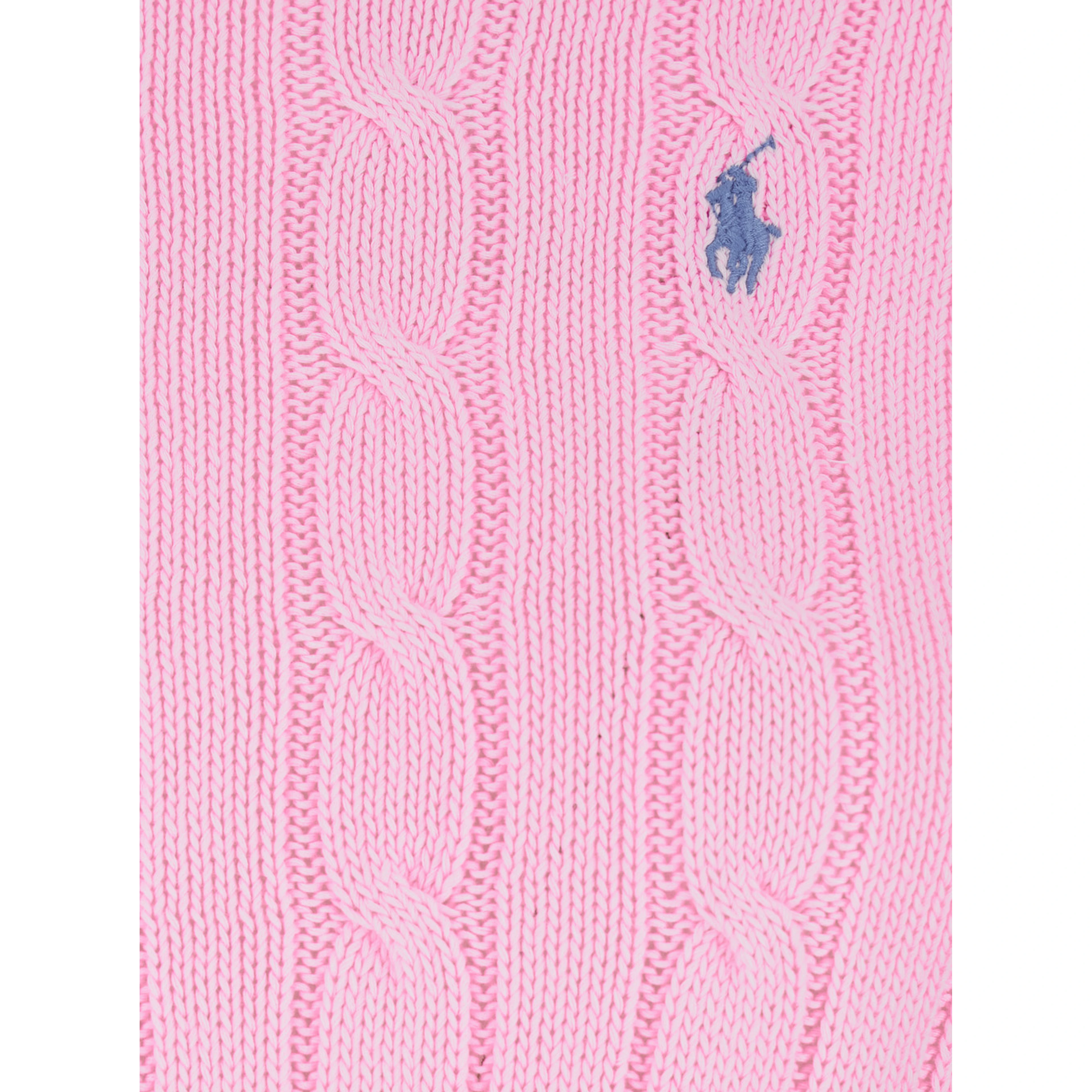 Crewneck Sweater with Pony Embroidery on the Front and Cable Knit in Pink for Women