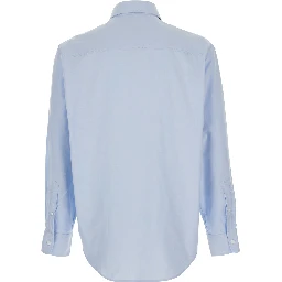 Light Blue Shirt with Button Down Collar and ADC Embroidery in Light Blue Cotton for Men