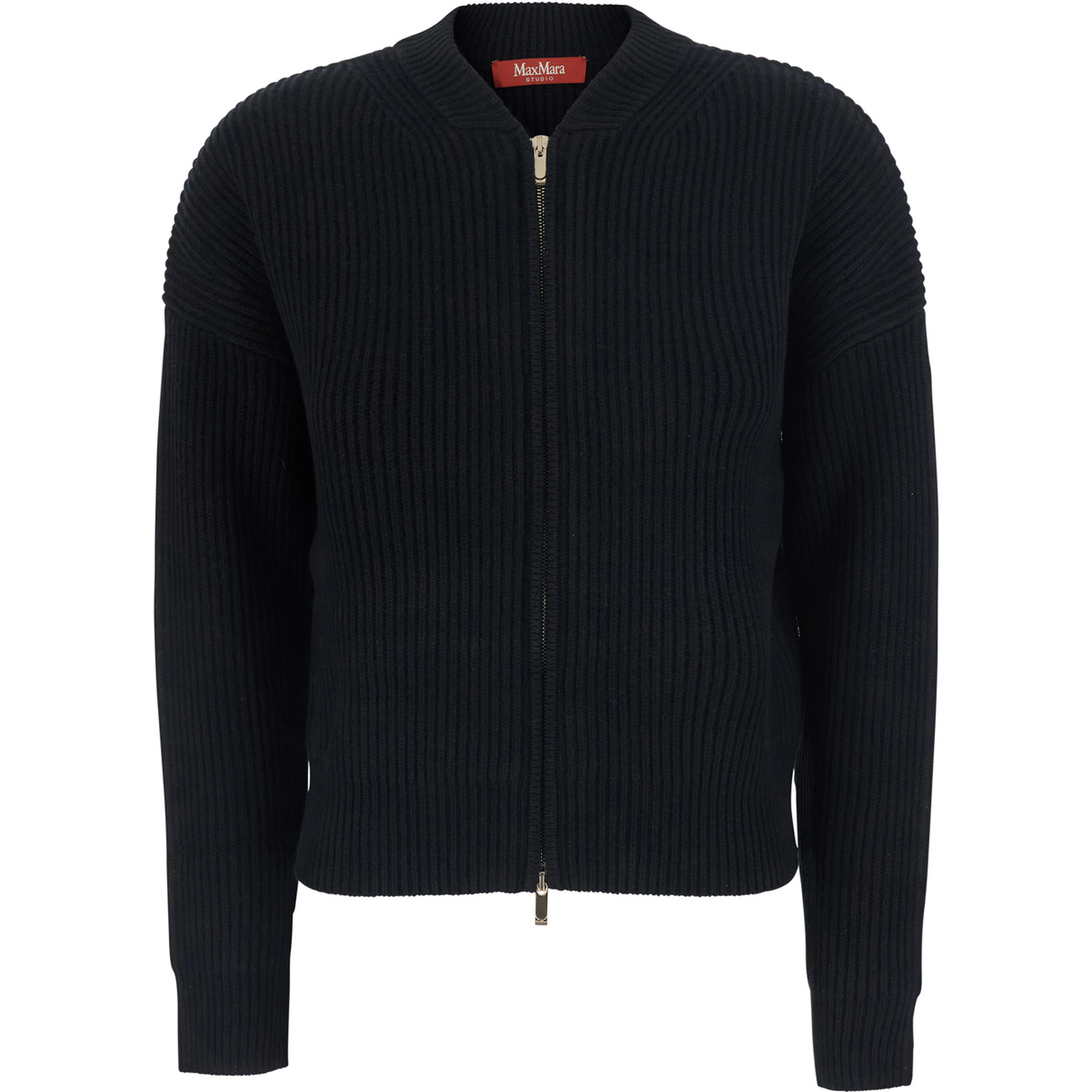 Black Cardigan with front zip closure in wool and cashmere for women
