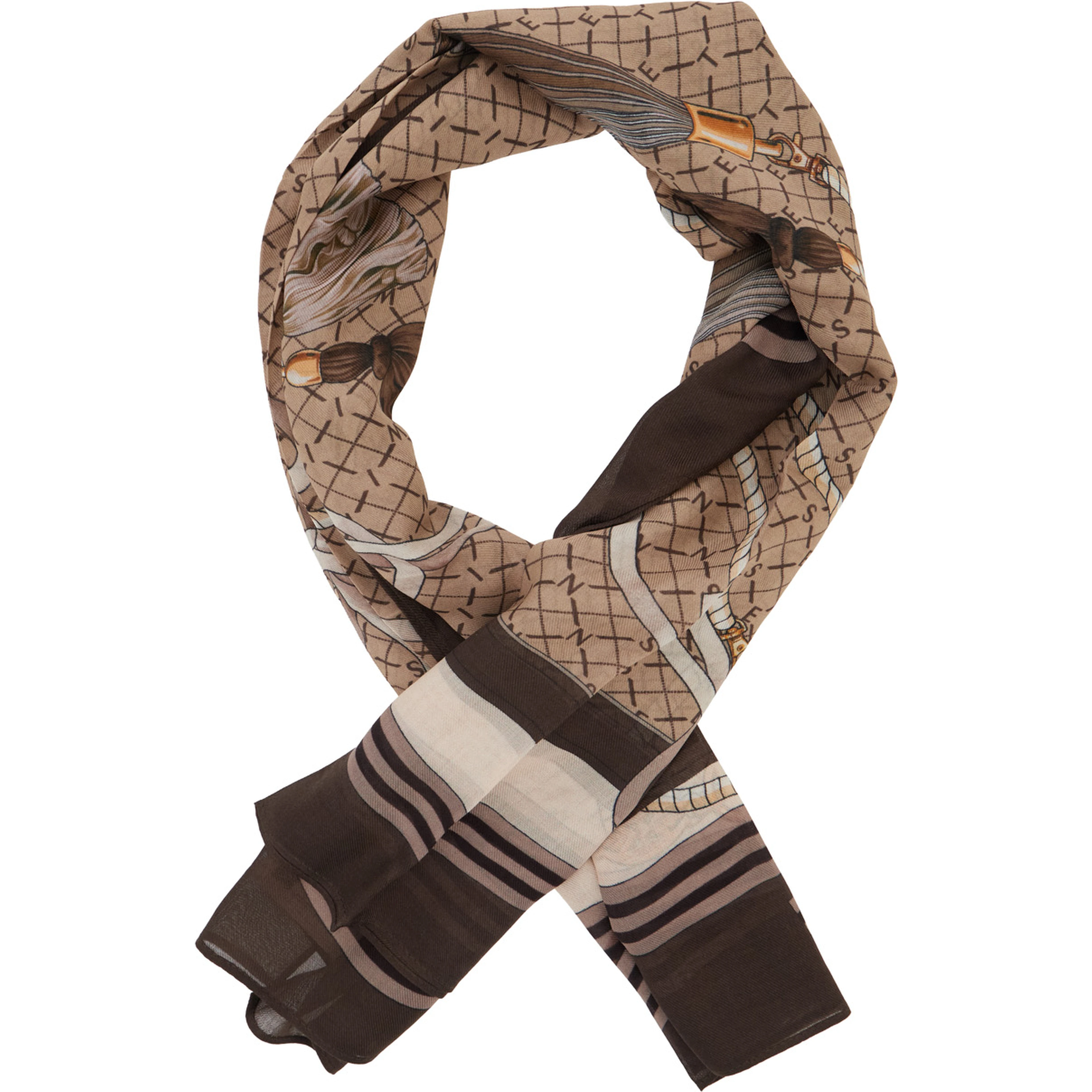 Brown scarf with all-over print in modal for women