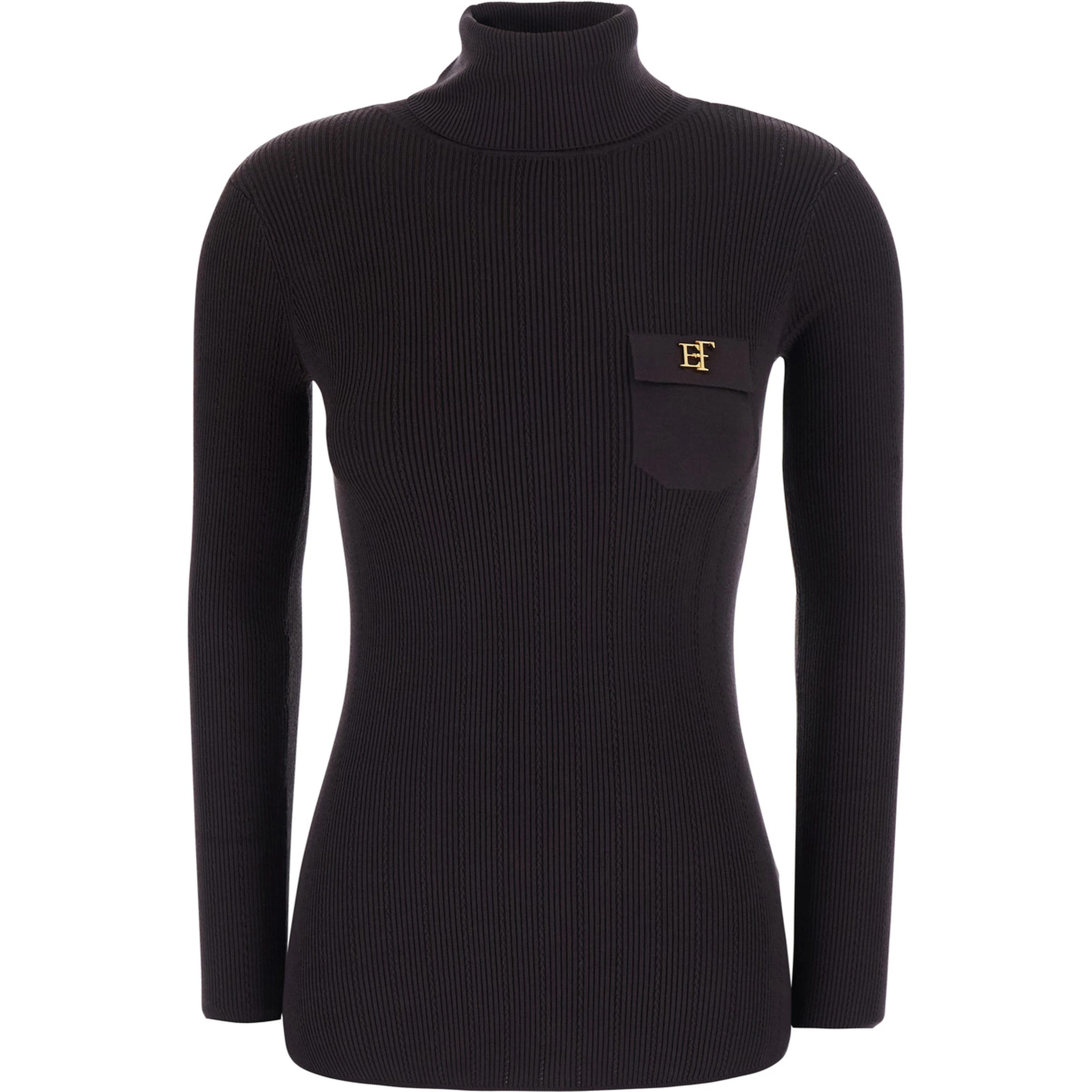 Brown High Neck Sweater with Front Logo and Ribbed Knit in cotton for women