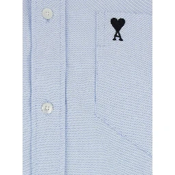 Light Blue Shirt with Button Down Collar and ADC Embroidery in Light Blue Cotton for Men