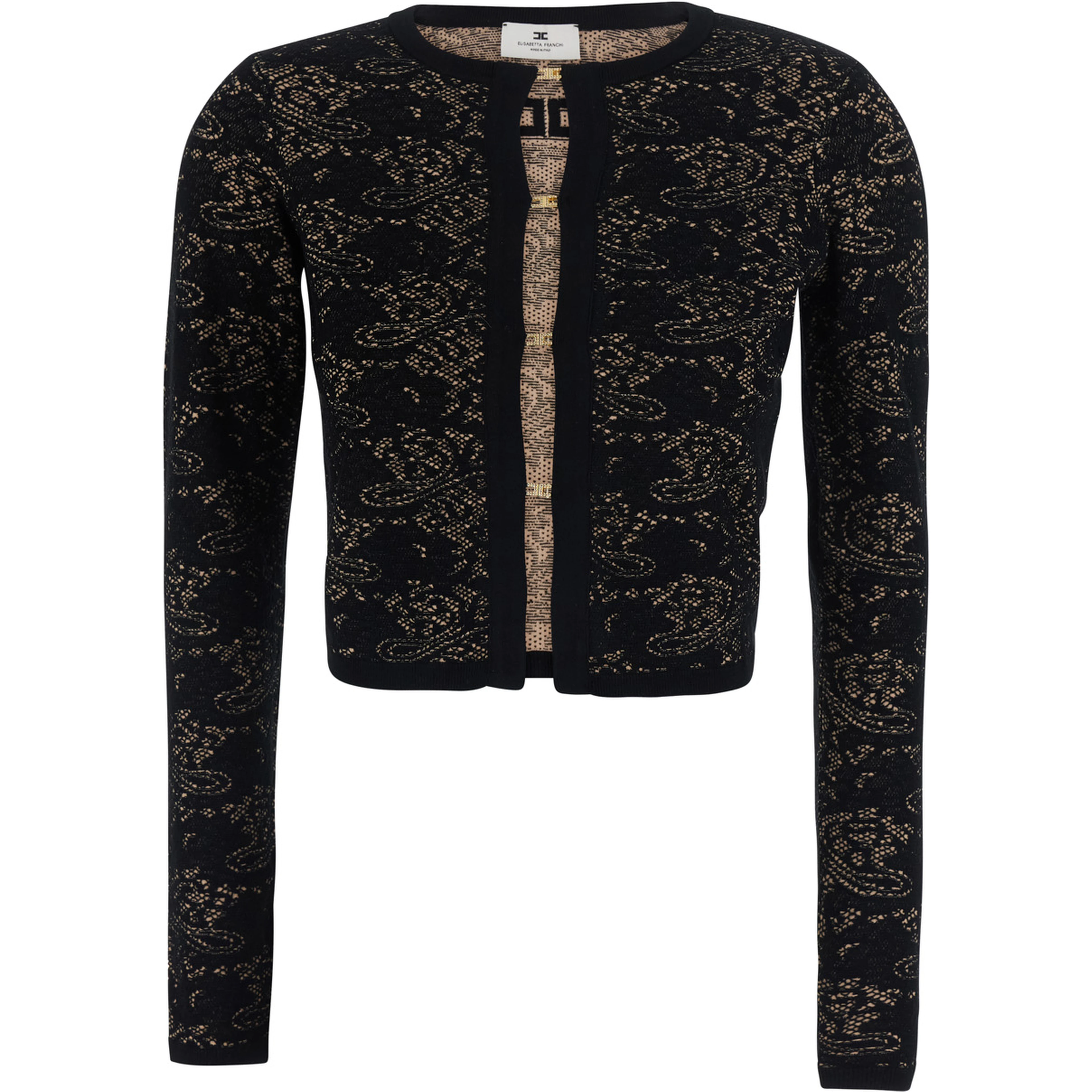 Black Cardigan with Lace Embroidery in Viscose Blend for Women
