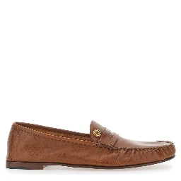 Loafers LEAFER MEDUSA Brown with Rounded Toe in Leather Men