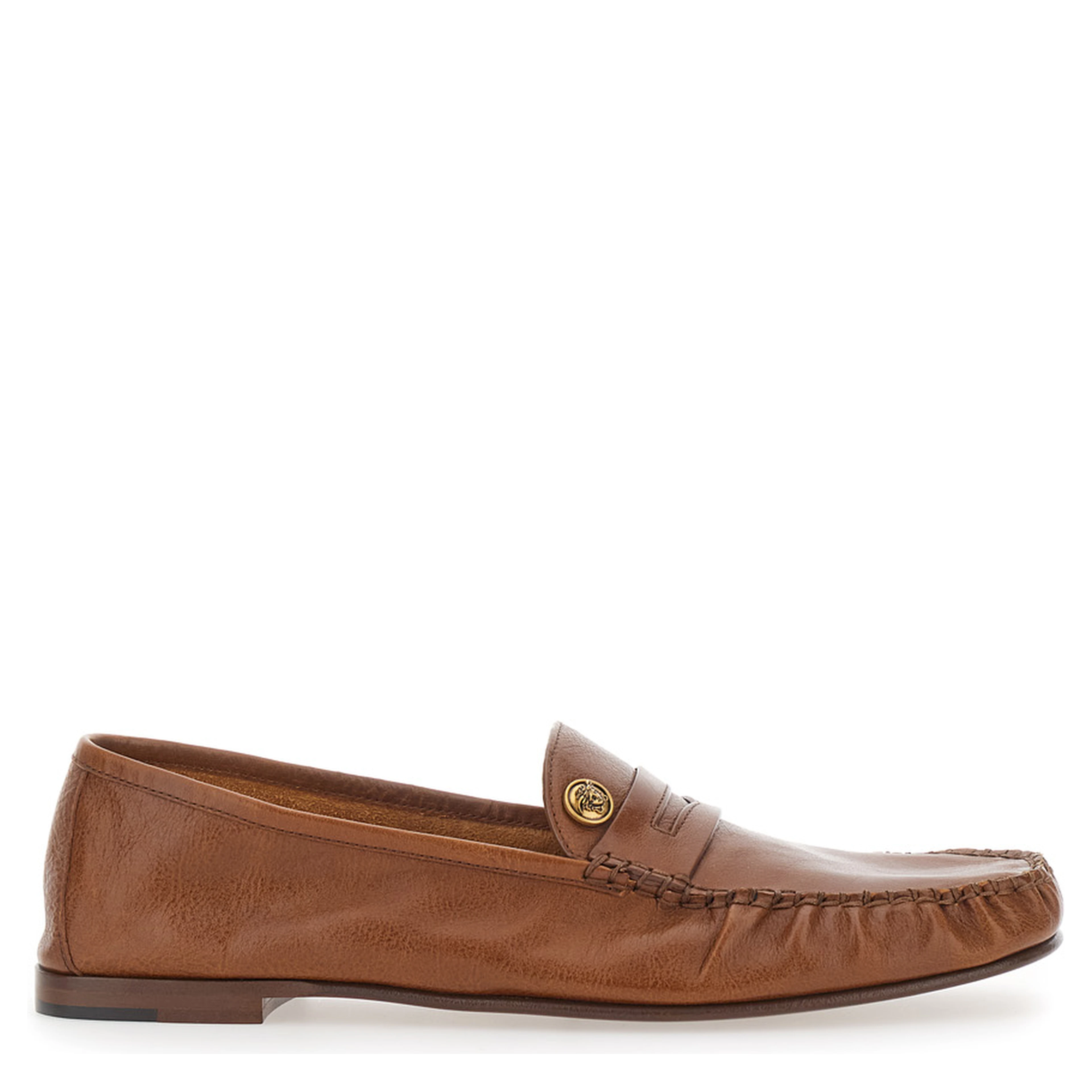 Loafers LEAFER MEDUSA Brown with Rounded Toe in Leather Men