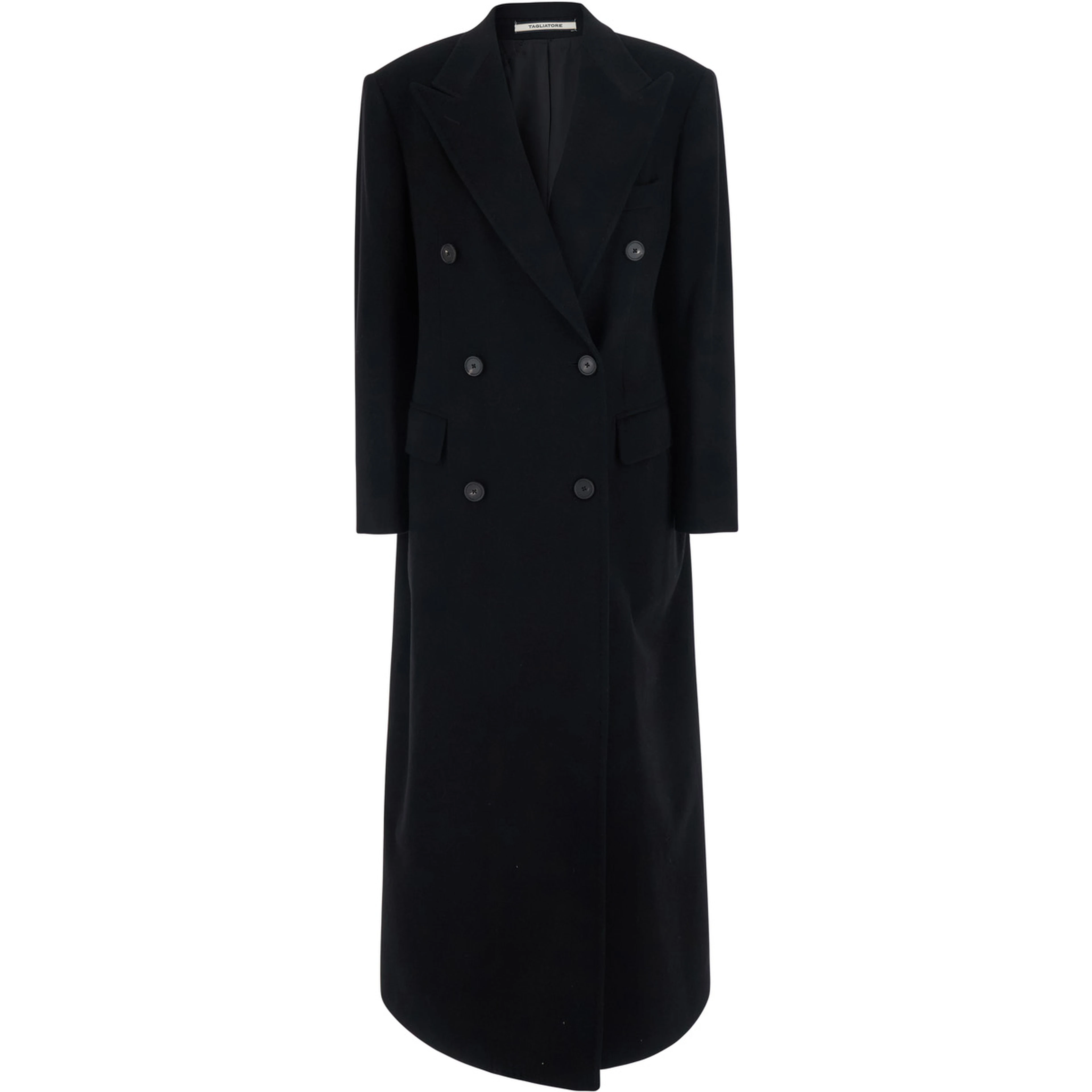 Womens coat with classic collar and button closure in black Tech Fabric