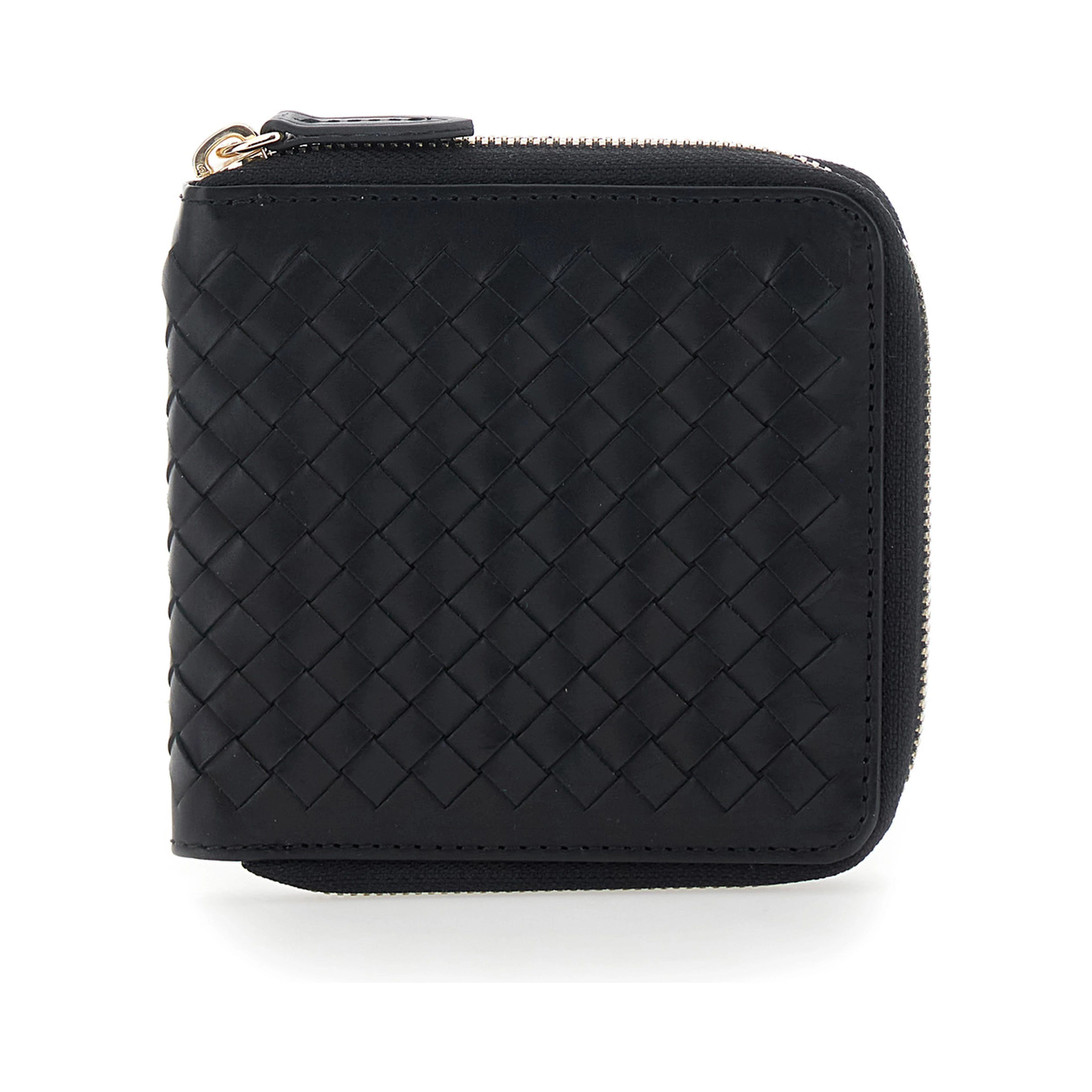 Black wallet with woven design in leather for women