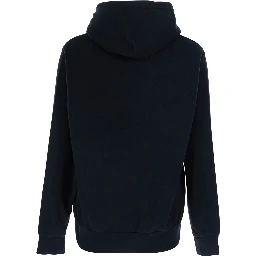 Hooded Sweatshirt with Fixed Hood and Pony Logo on the Front in Black Cotton for Men