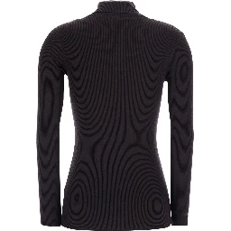 Brown High Neck Sweater with Front Logo and Ribbed Knit in cotton for women