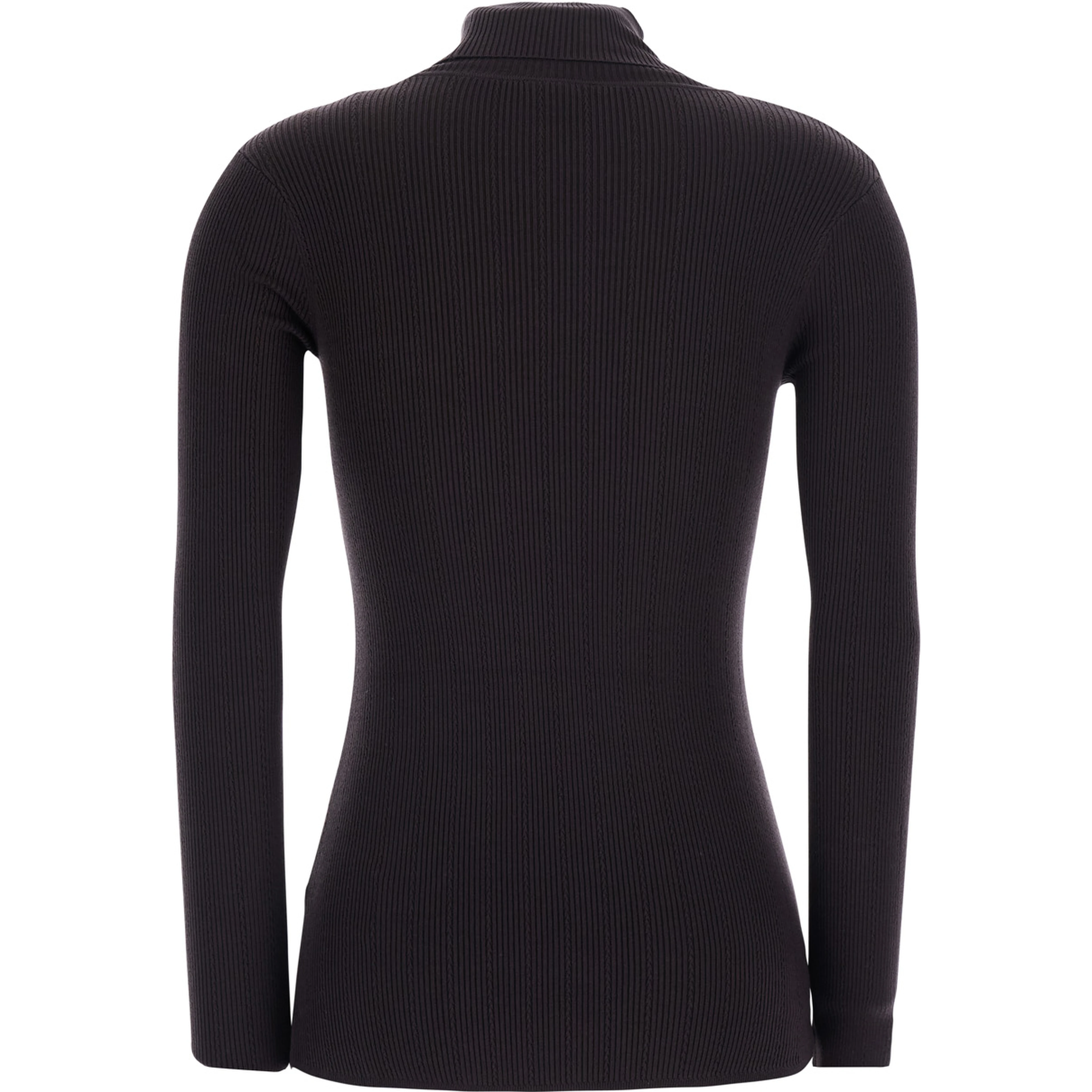 Brown High Neck Sweater with Front Logo and Ribbed Knit in cotton for women