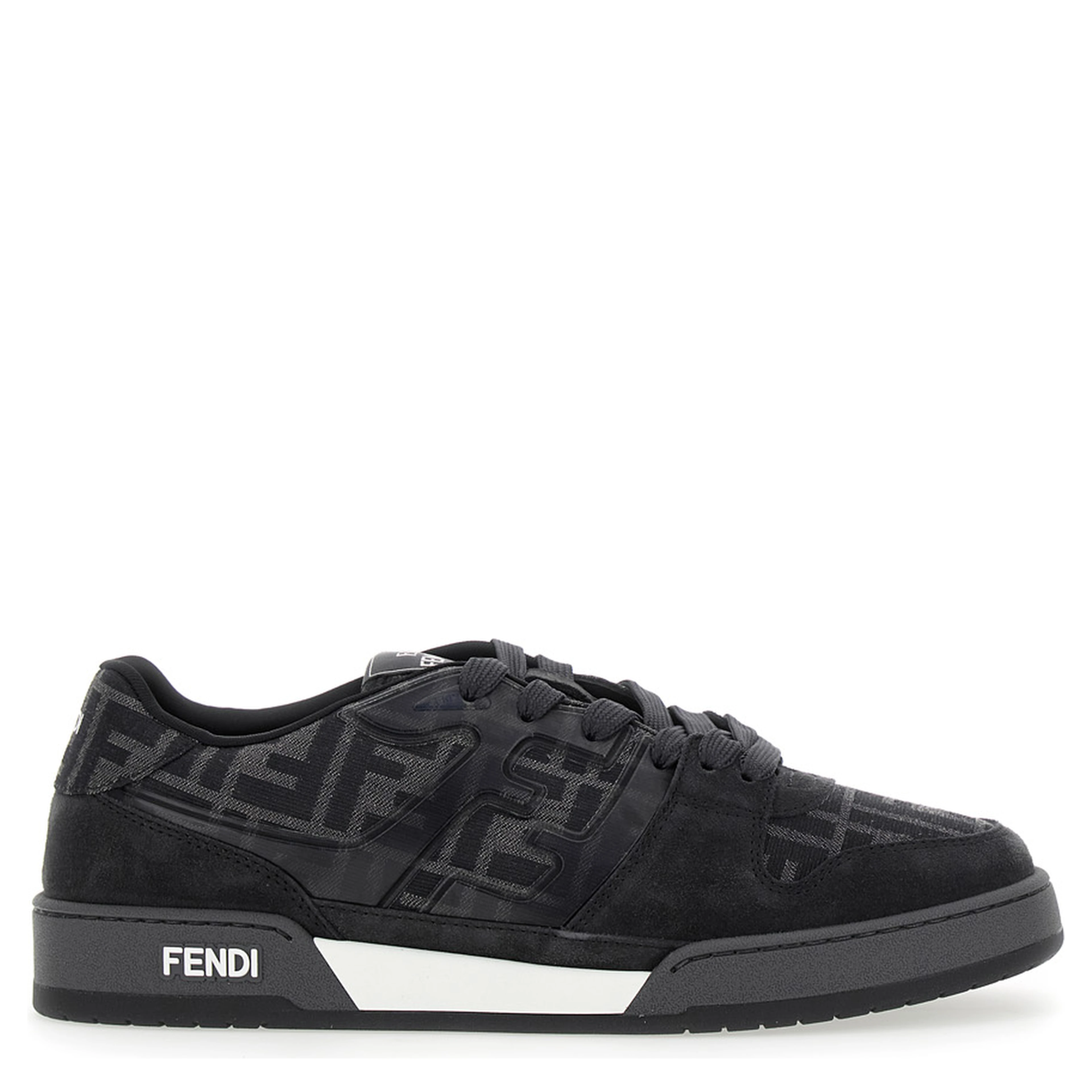 Sneakers Match with logo patch on the tongue and FF motif all-over in grey leather for Men