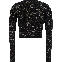 Black Cardigan with Lace Embroidery in Viscose Blend for Women