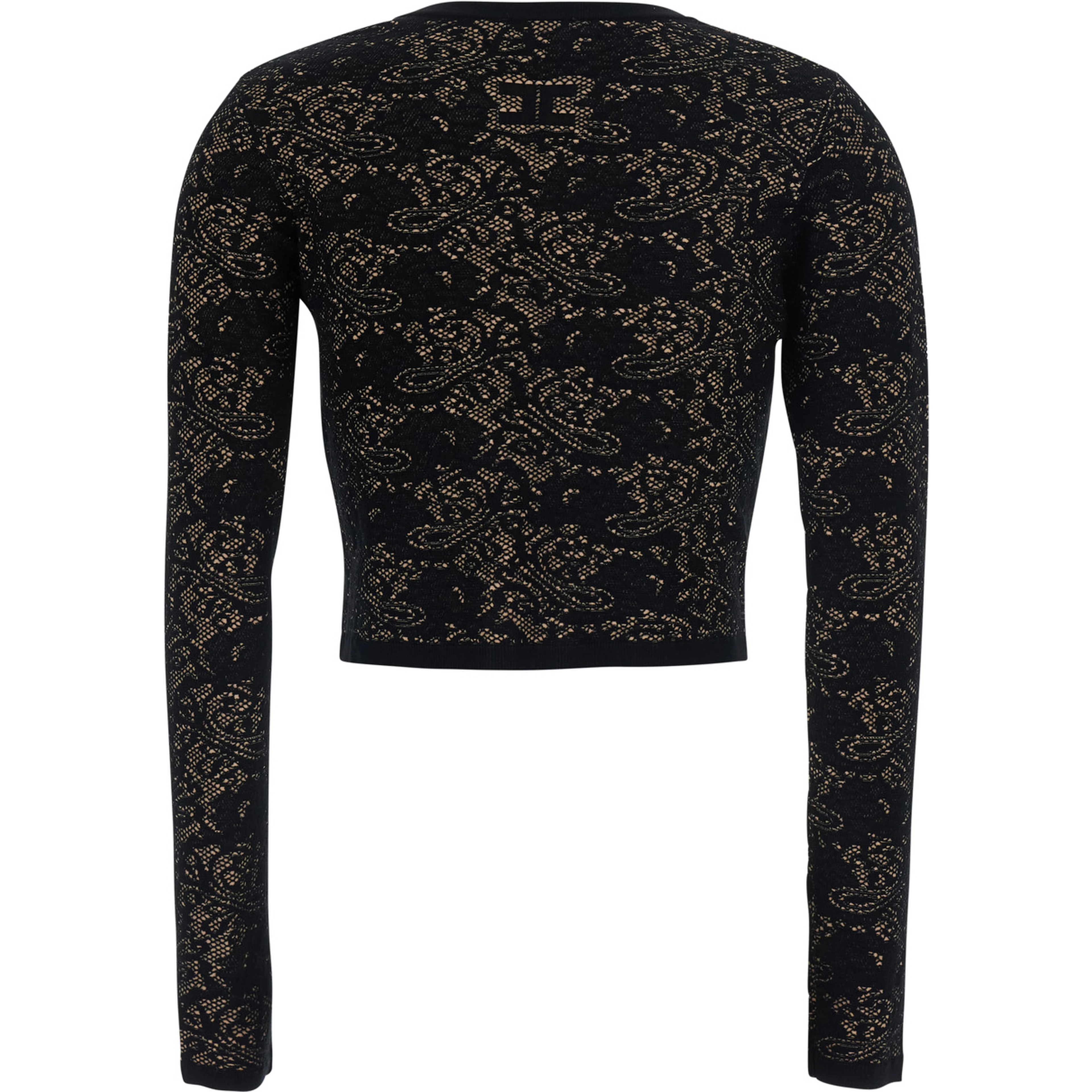Black Cardigan with Lace Embroidery in Viscose Blend for Women