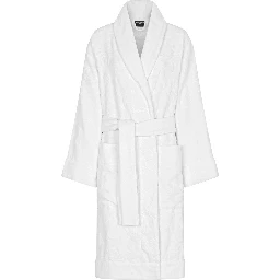 white Bathrobe with all-over embossed logo print in cotton terry