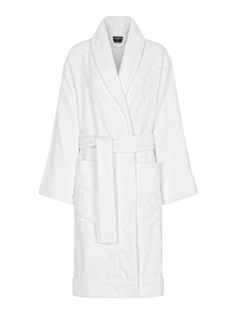 white Bathrobe with all-over embossed logo print in cotton terry