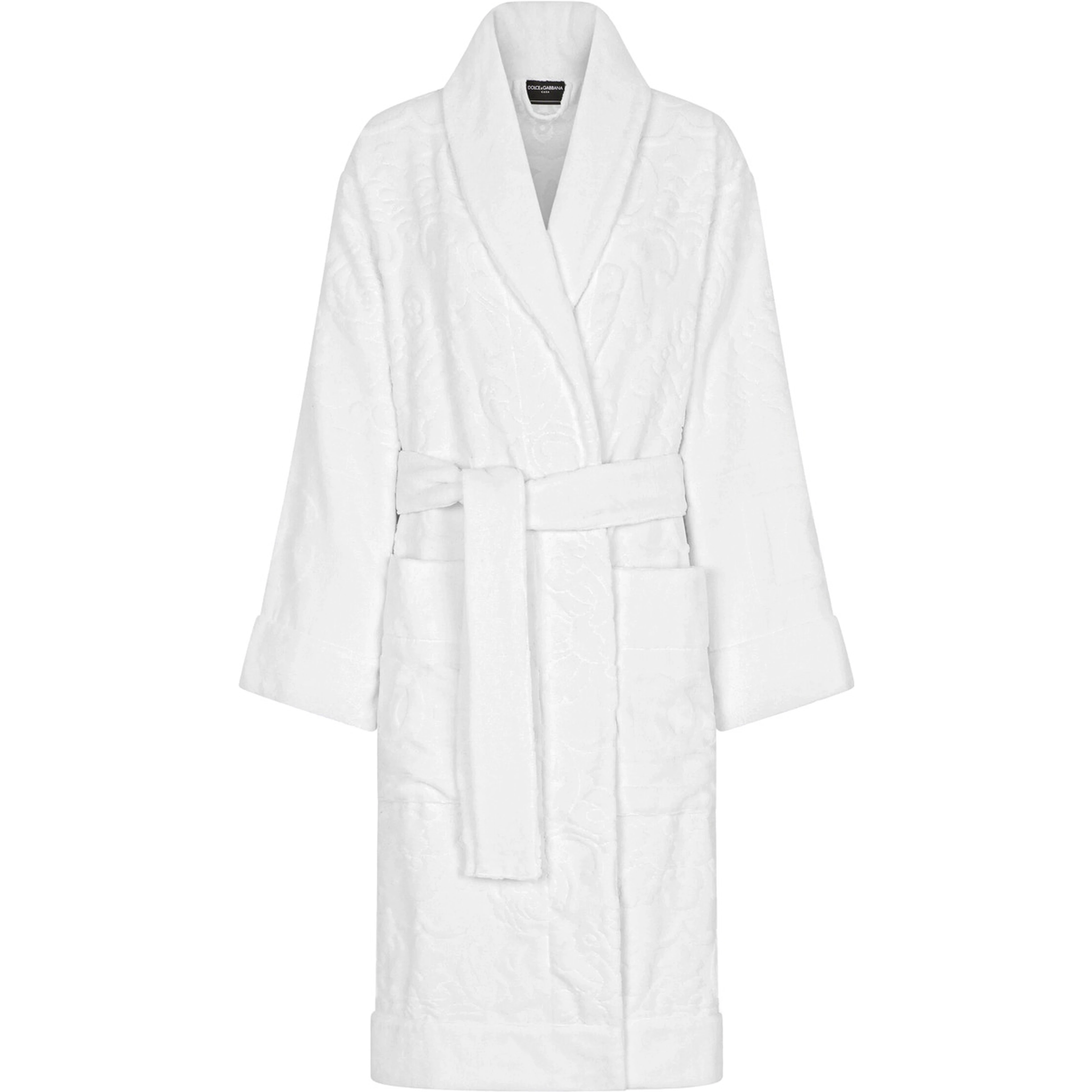 white Bathrobe with all-over embossed logo print in cotton terry