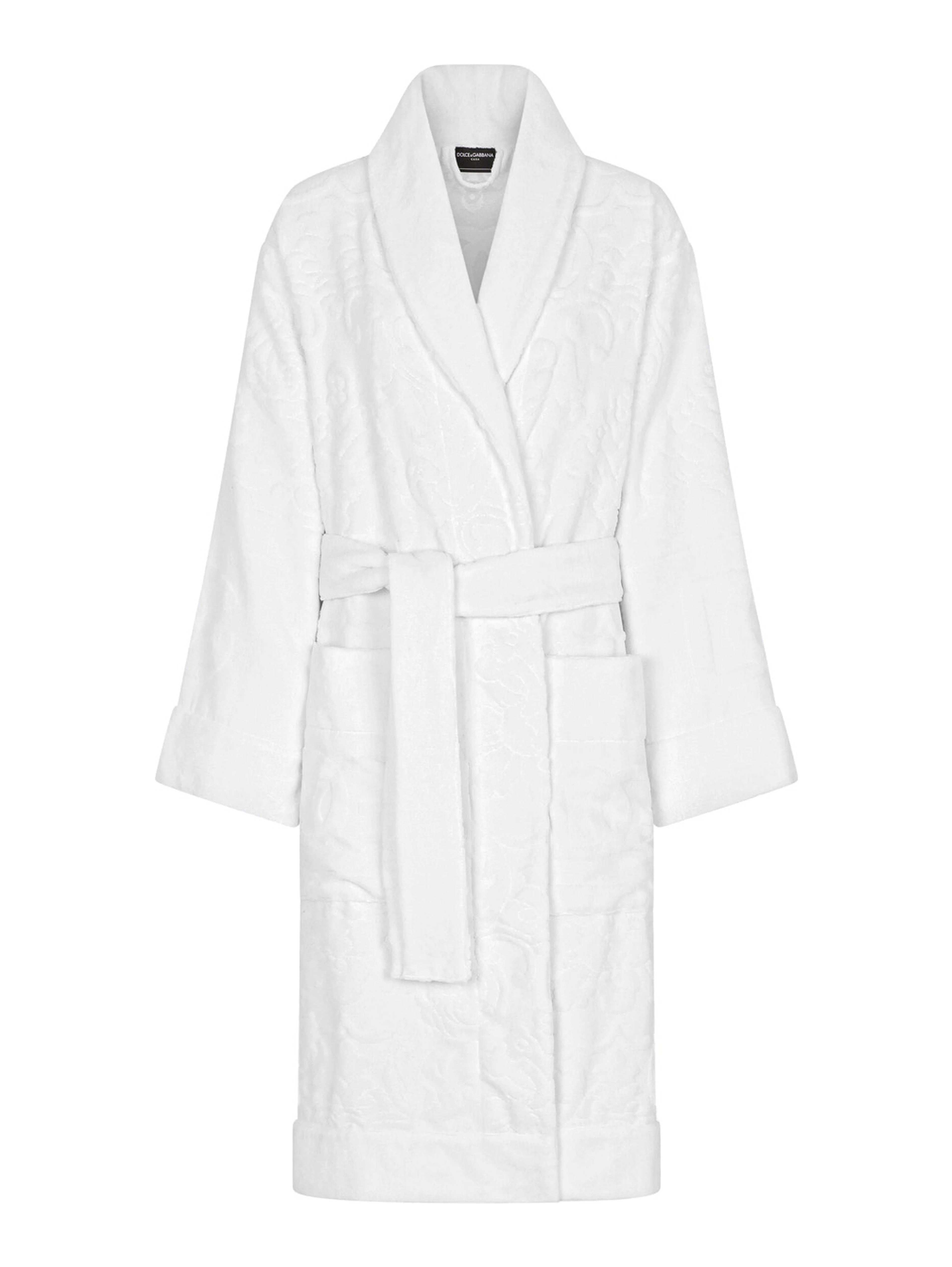 white Bathrobe with all-over embossed logo print in cotton terry