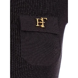 Brown High Neck Sweater with Front Logo and Ribbed Knit in cotton for women