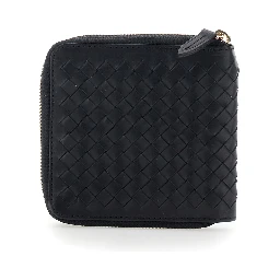 Black wallet with woven design in leather for women