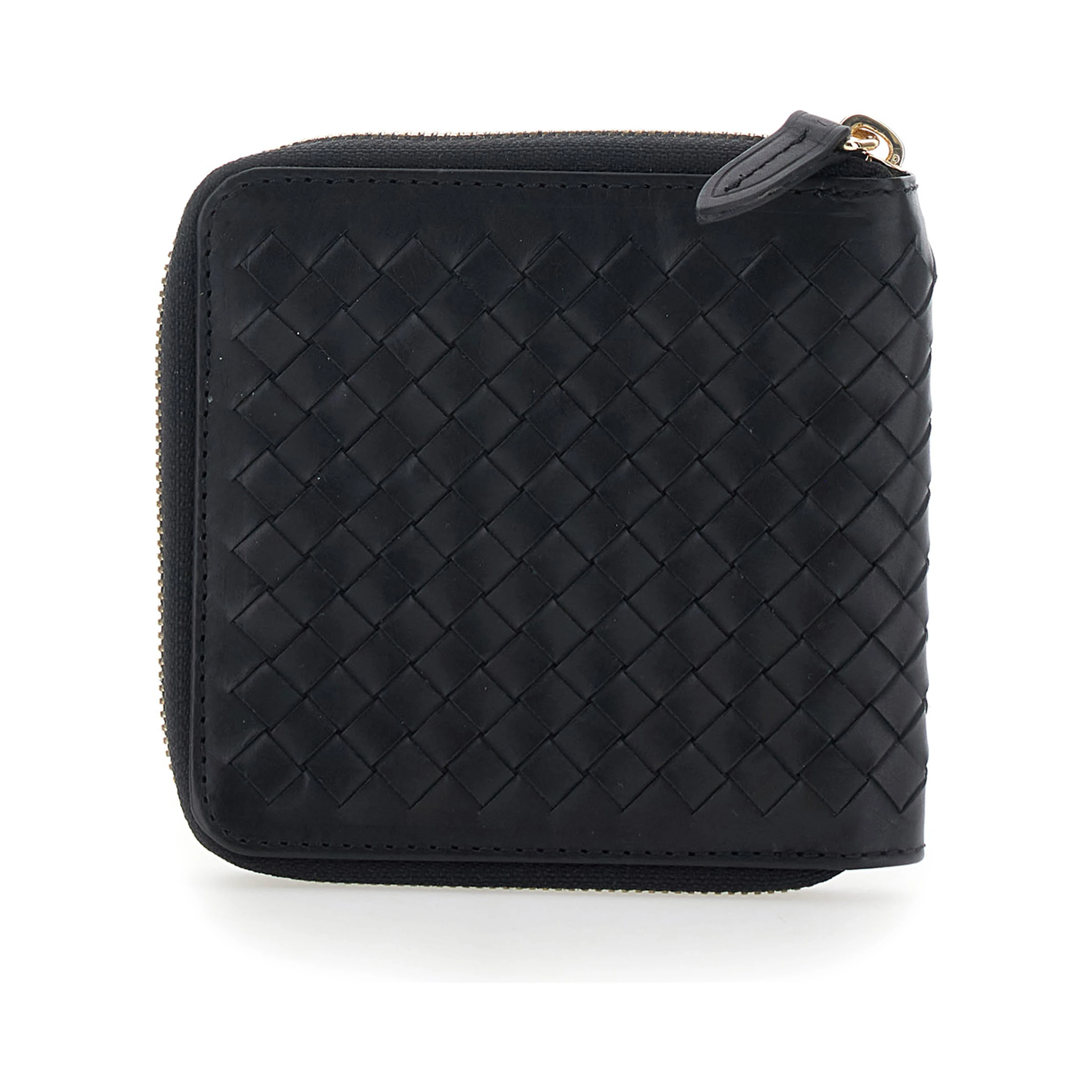 Black wallet with woven design in leather for women