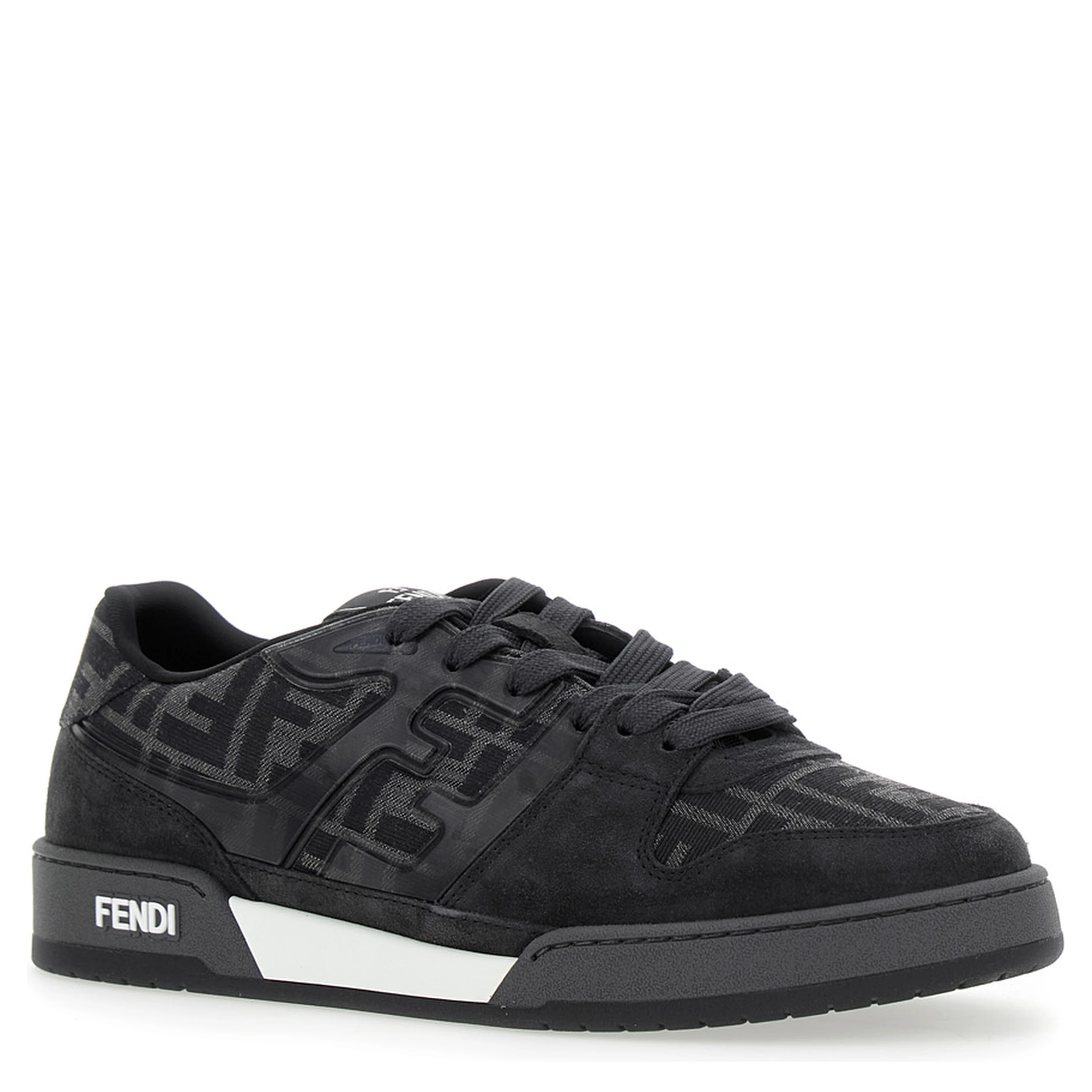 Sneakers Match with logo patch on the tongue and FF motif all-over in grey leather for Men