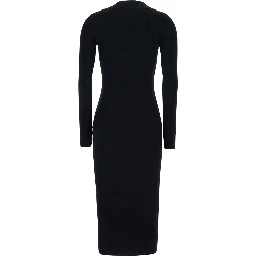 Black Dress with deep V-neck and chains on the front in viscose blend for women