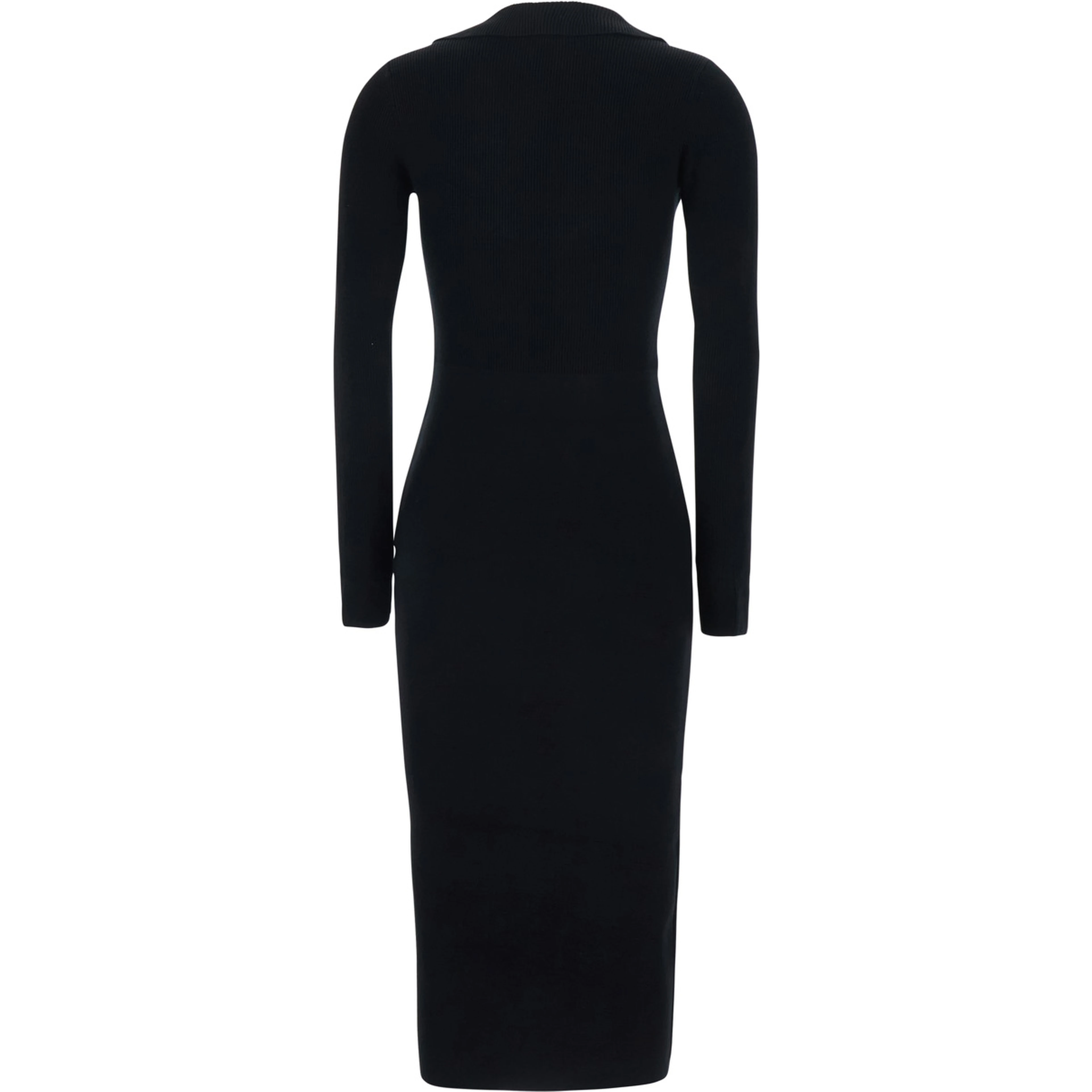 Black Dress with deep V-neck and chains on the front in viscose blend for women