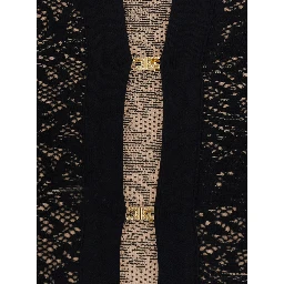 Black Cardigan with Lace Embroidery in Viscose Blend for Women