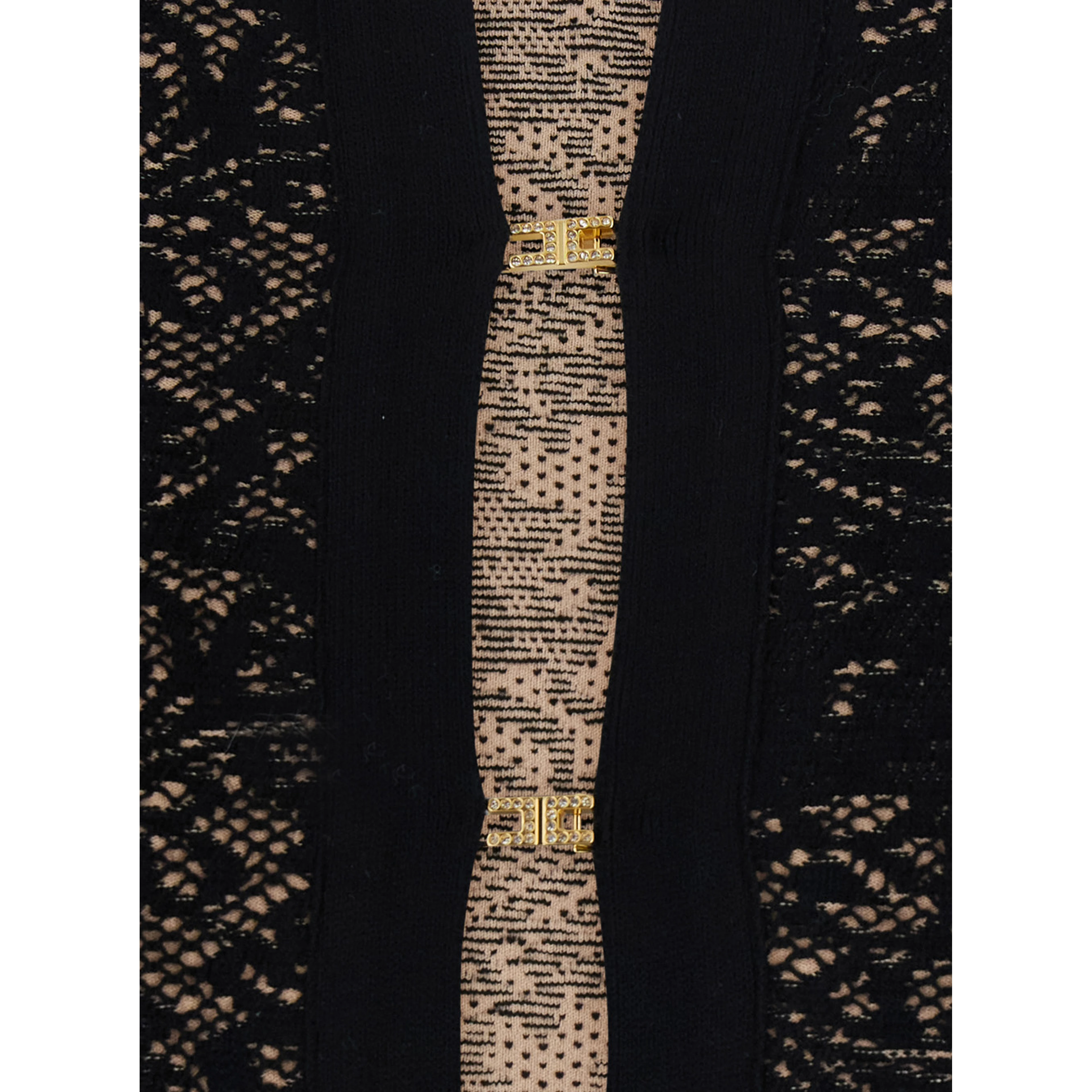 Black Cardigan with Lace Embroidery in Viscose Blend for Women
