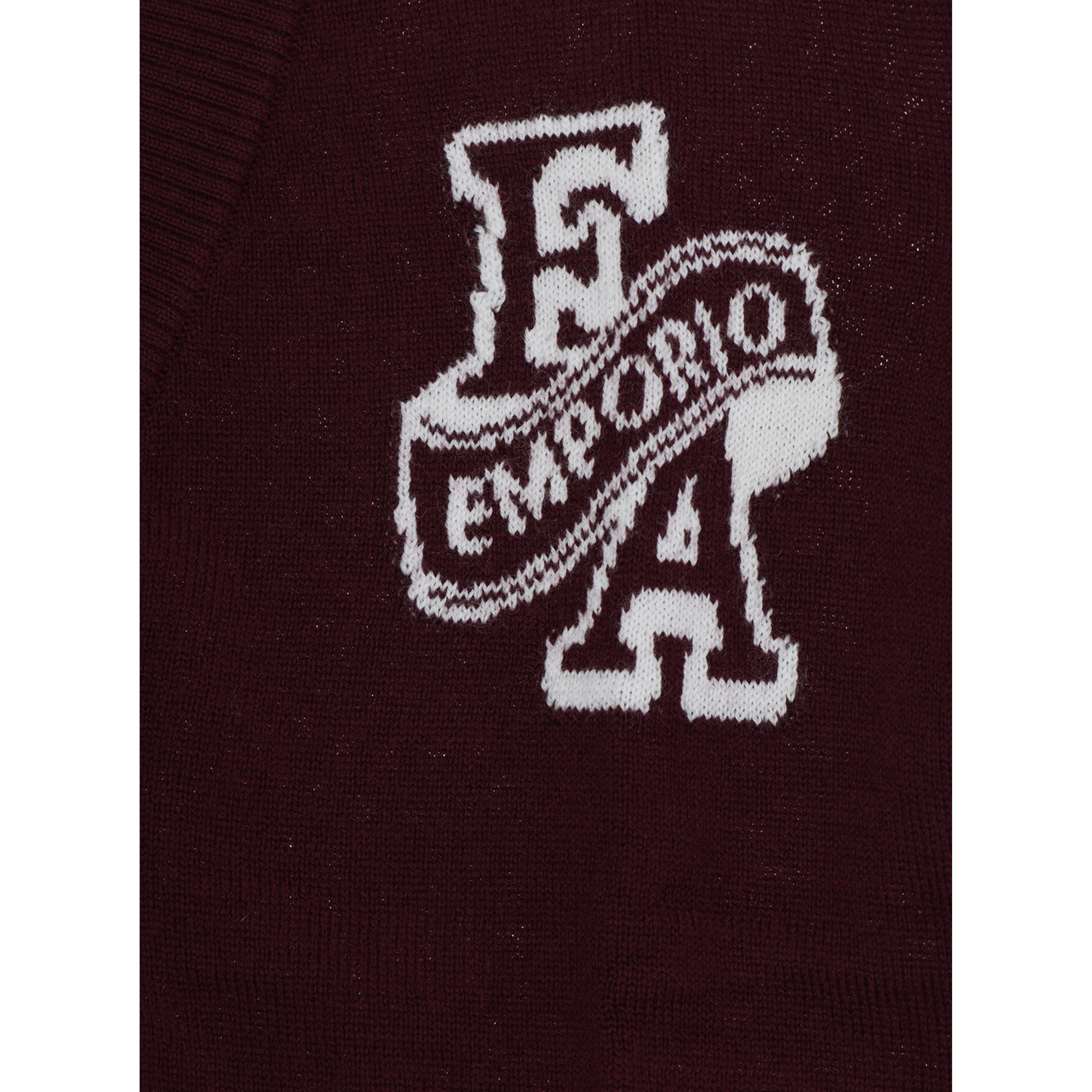 Bordeaux Cardigan with V-neck and lettering on the front and sleeves in blend wool boy