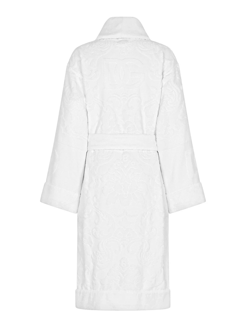 white Bathrobe with all-over embossed logo print in cotton terry