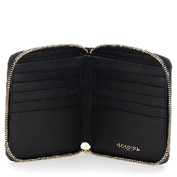Black wallet with woven design in leather for women
