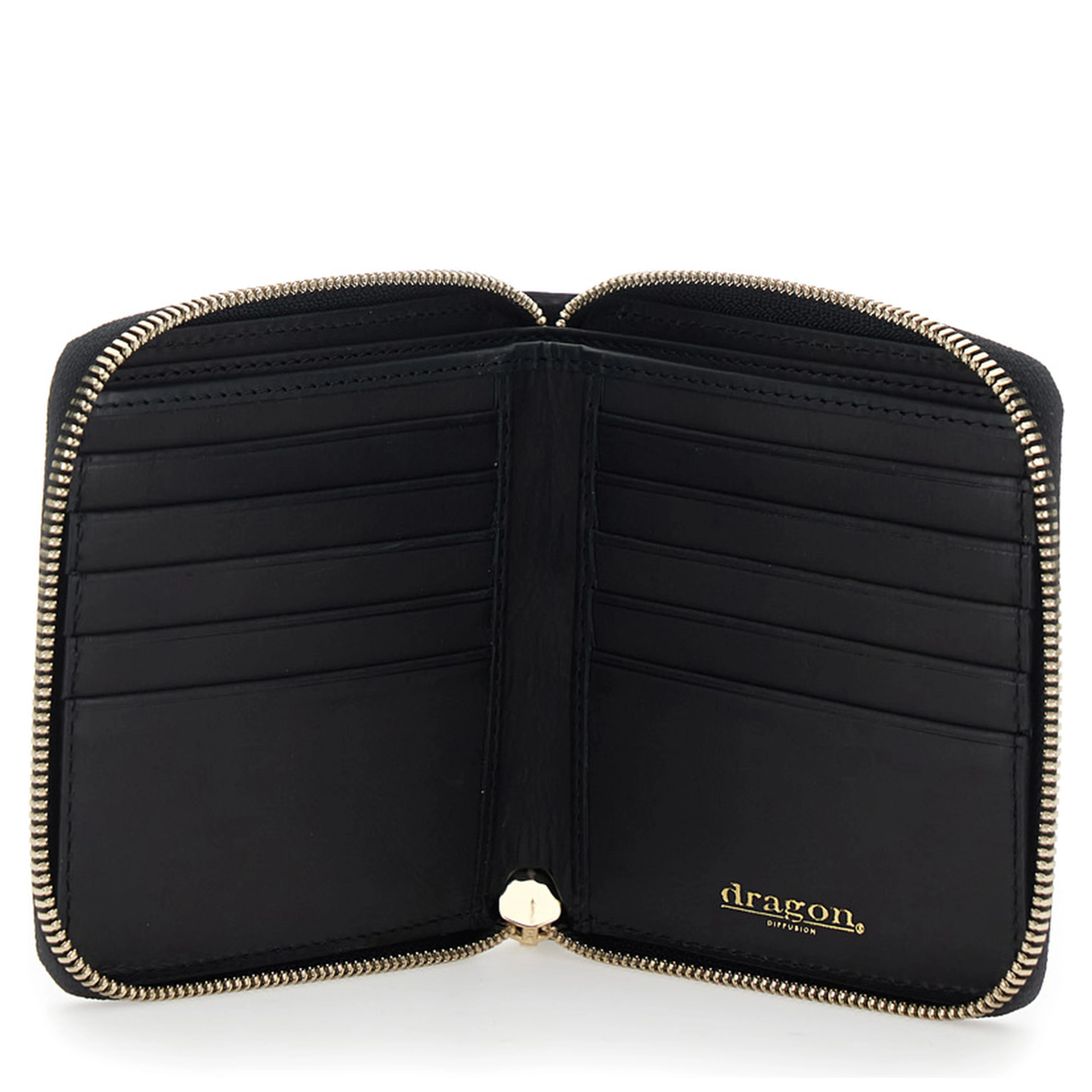 Black wallet with woven design in leather for women