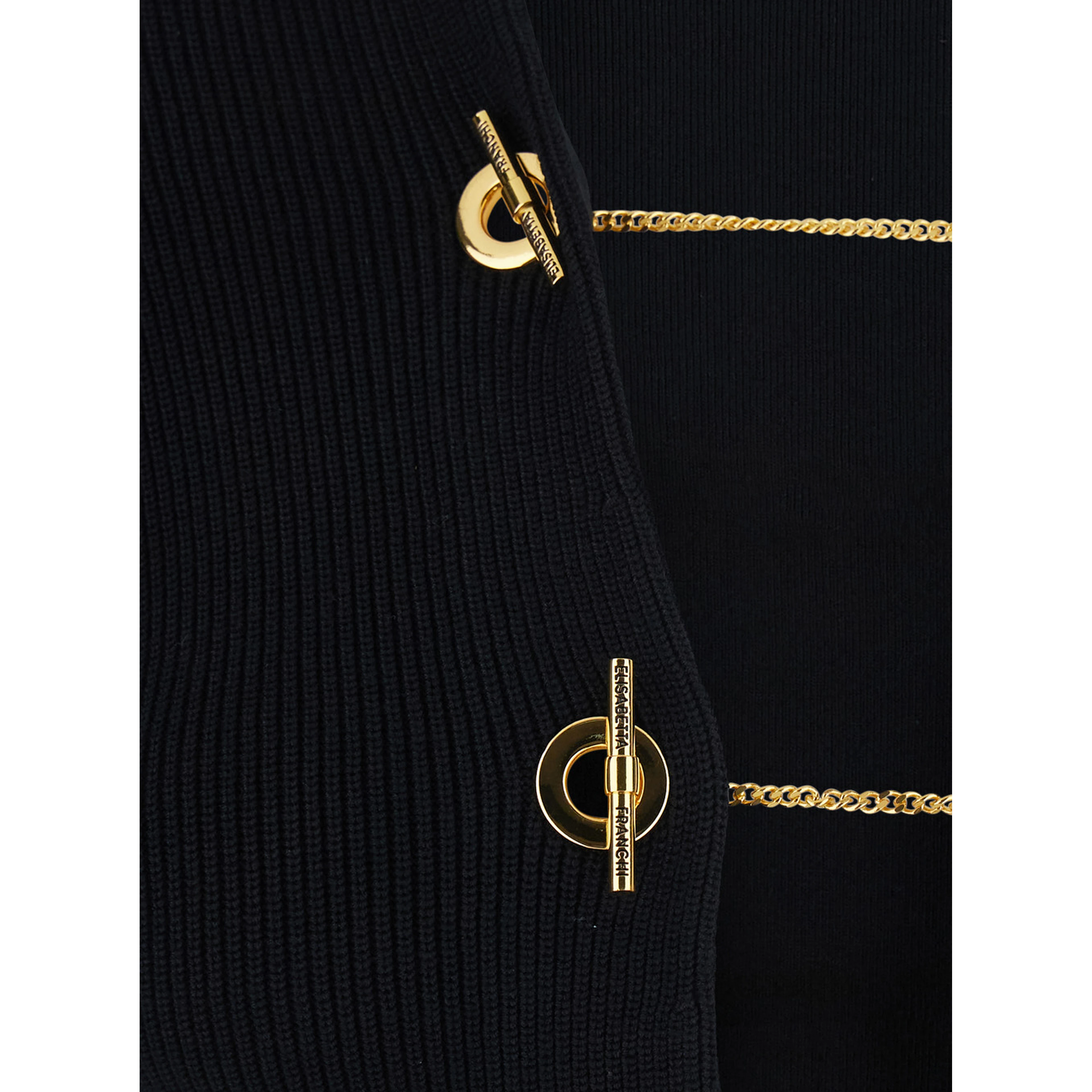 Black Dress with deep V-neck and chains on the front in viscose blend for women