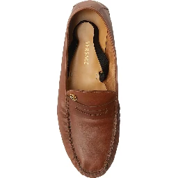 Loafers LEAFER MEDUSA Brown with Rounded Toe in Leather Men