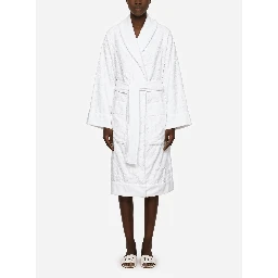 white Bathrobe with all-over embossed logo print in cotton terry