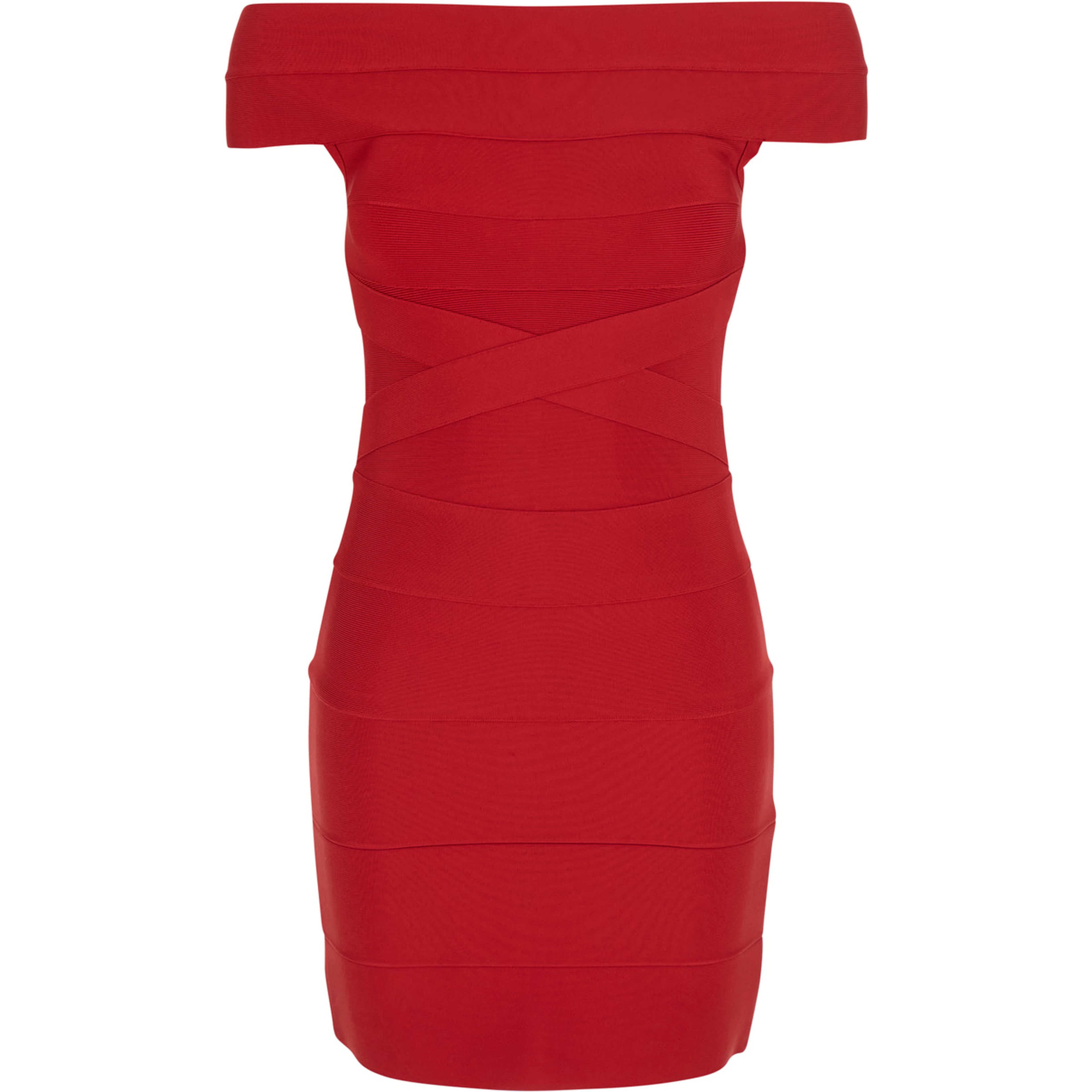 Red Mini Dress with Off-shoulder Design and Elastic Inserts on the Front in Tech Fabric Women