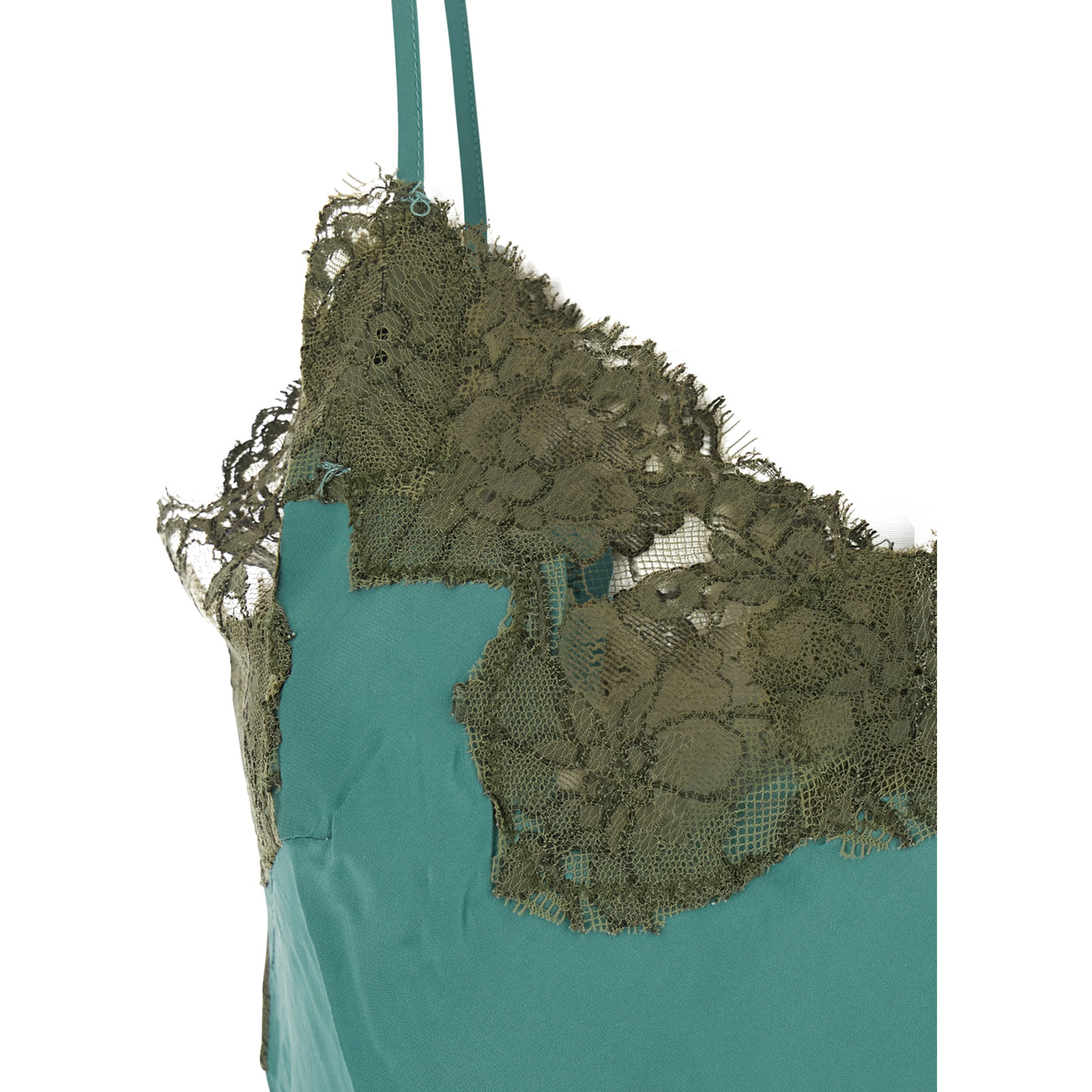 Blue V-neck top with spaghetti straps in satin fabric for women
