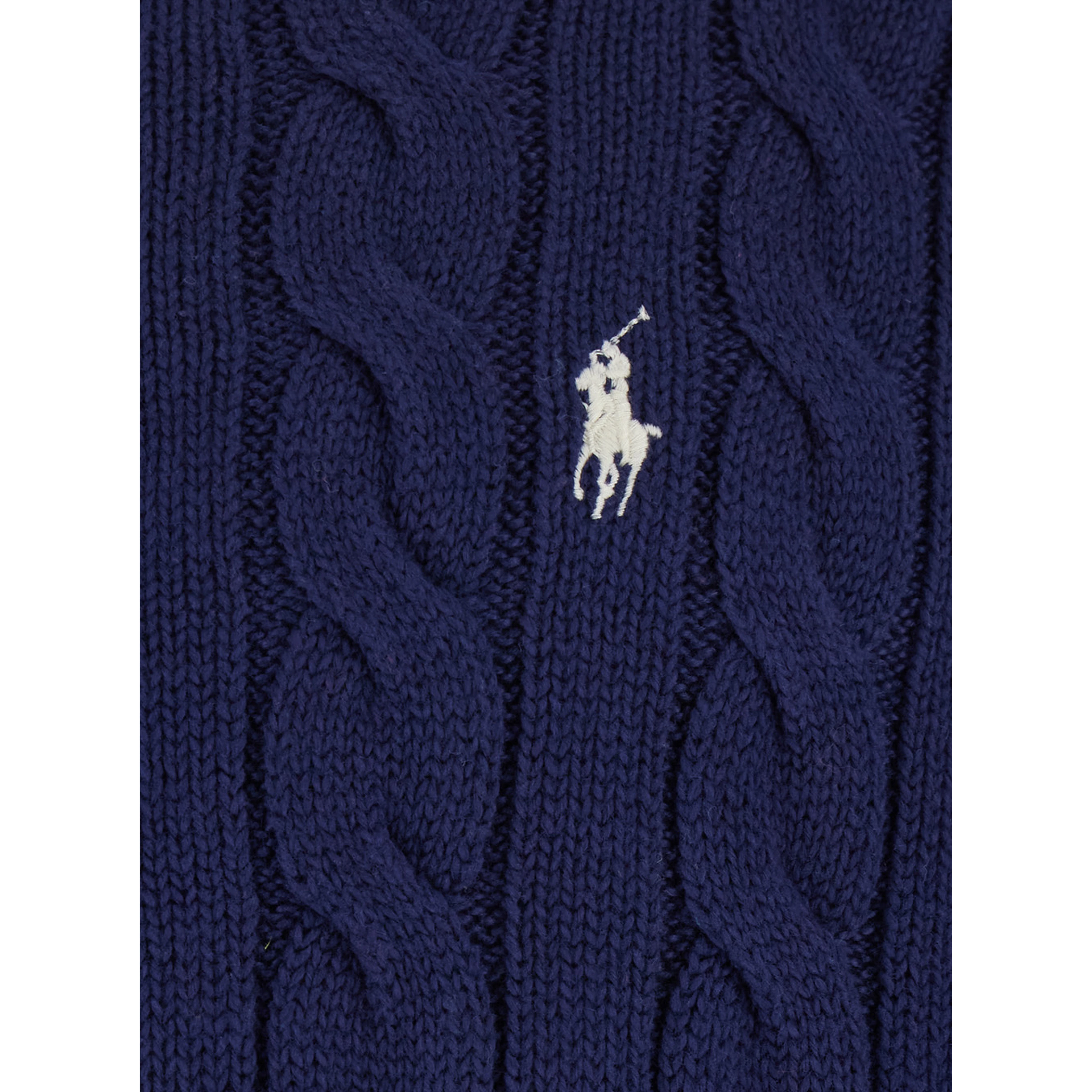Crewneck Sweater with Braided Knit and Pony Embroidery on the Front in Blue Cotton for Men