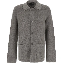 Cardigan characterized by an elegant design with gray wool and mohair for men
