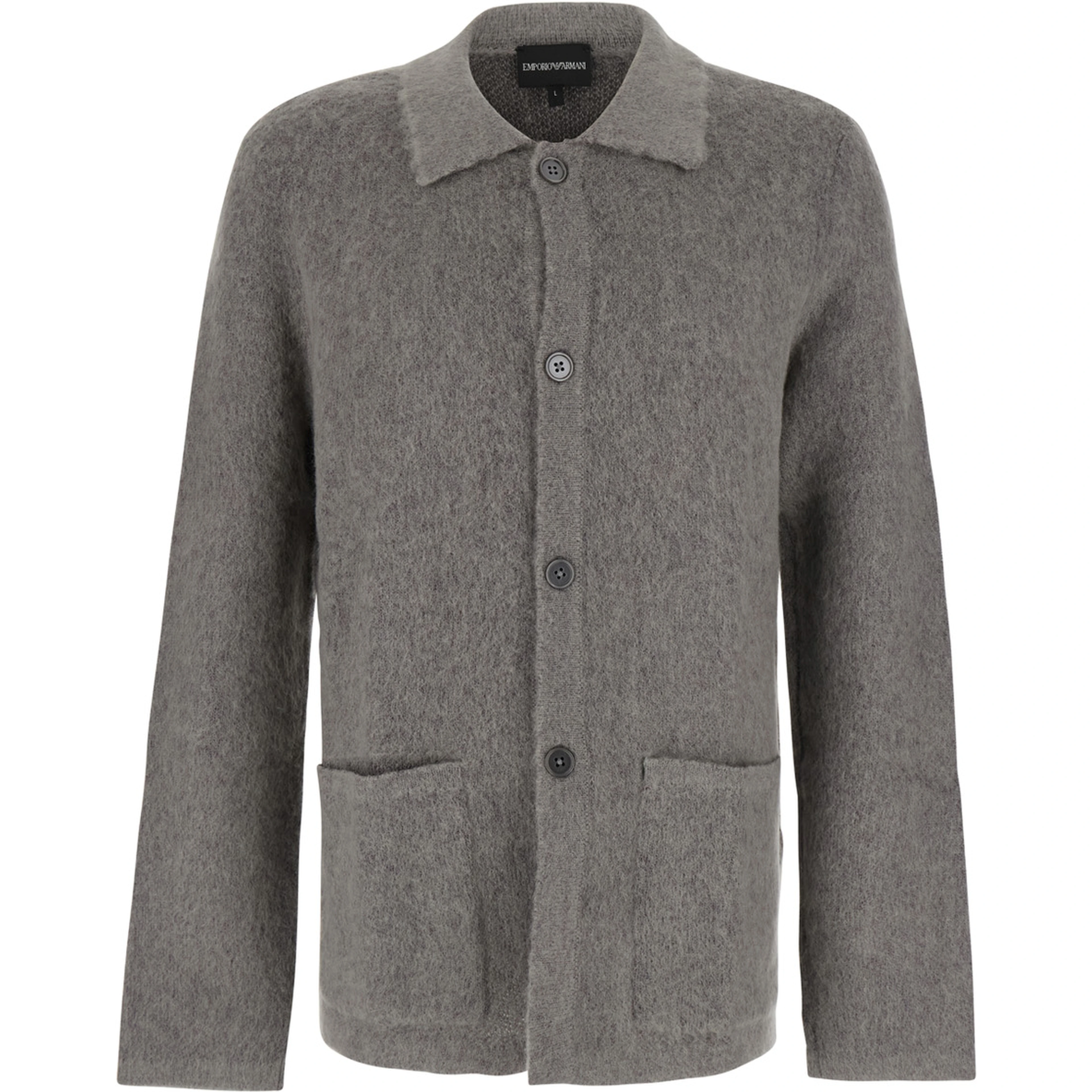 Cardigan characterized by an elegant design with gray wool and mohair for men
