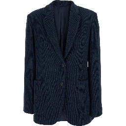 blue Single-breasted jacket with notched revers and front patch pockets in wool blend for women