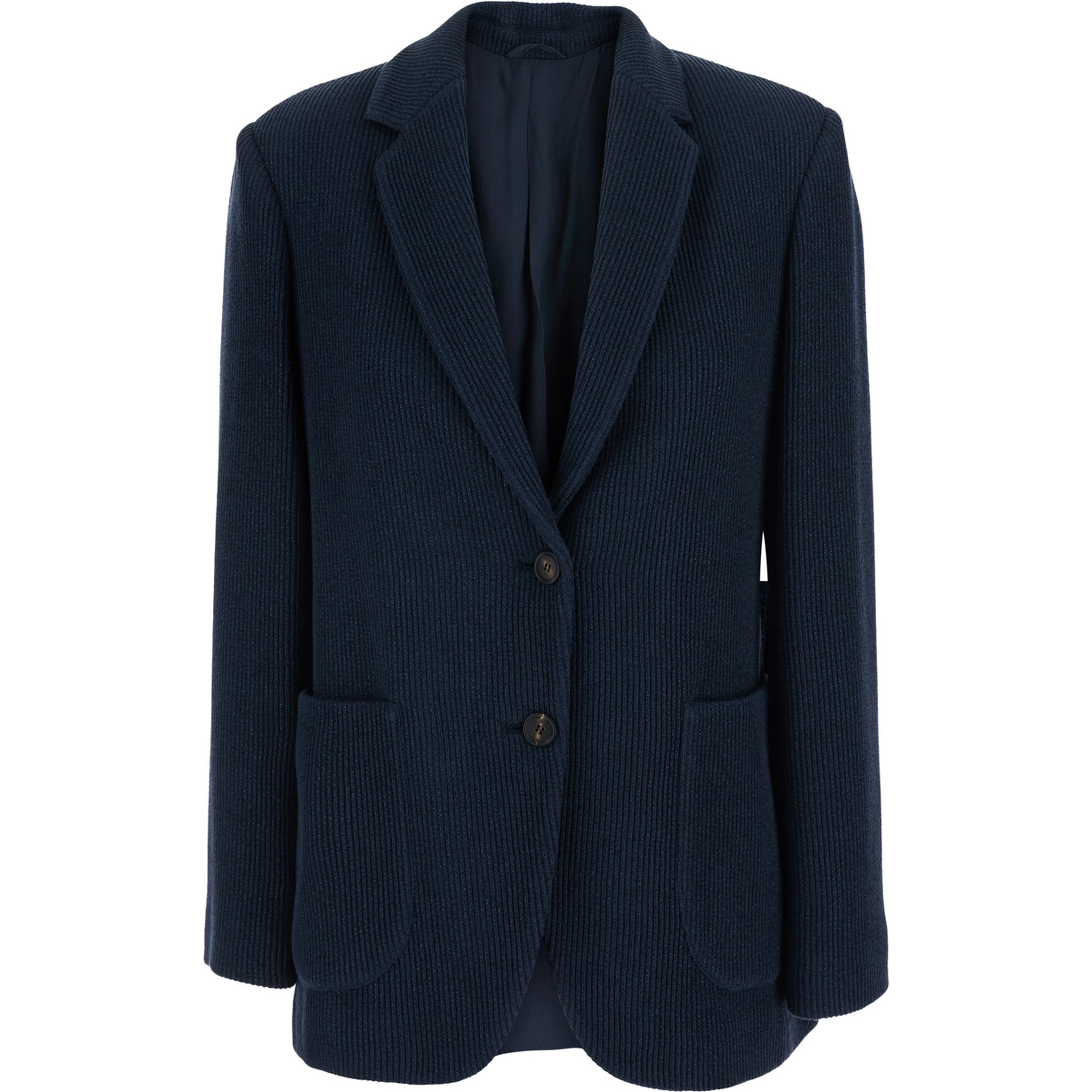 blue Single-breasted jacket with notched revers and front patch pockets in wool blend for women