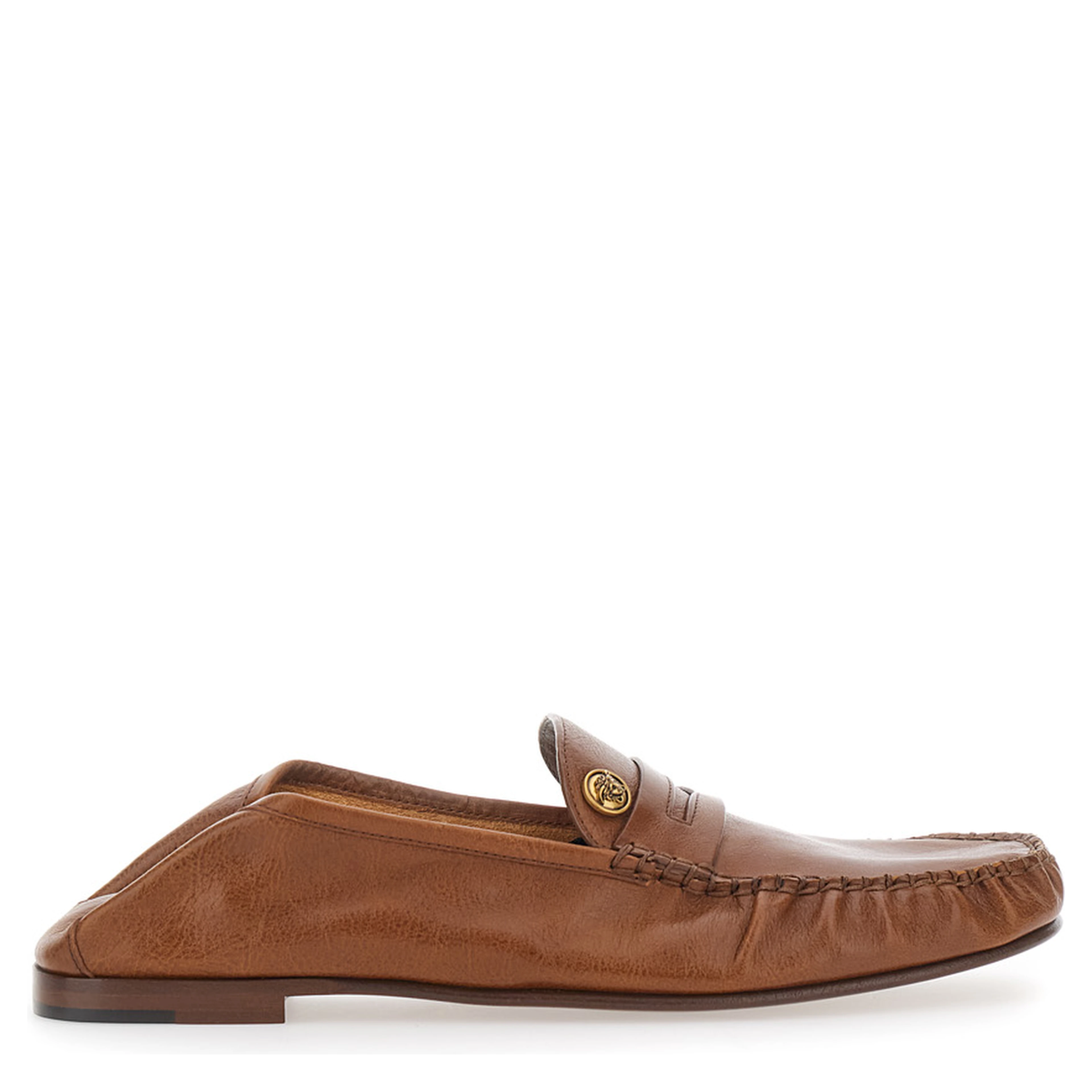 Loafers LEAFER MEDUSA Brown with Rounded Toe in Leather Men