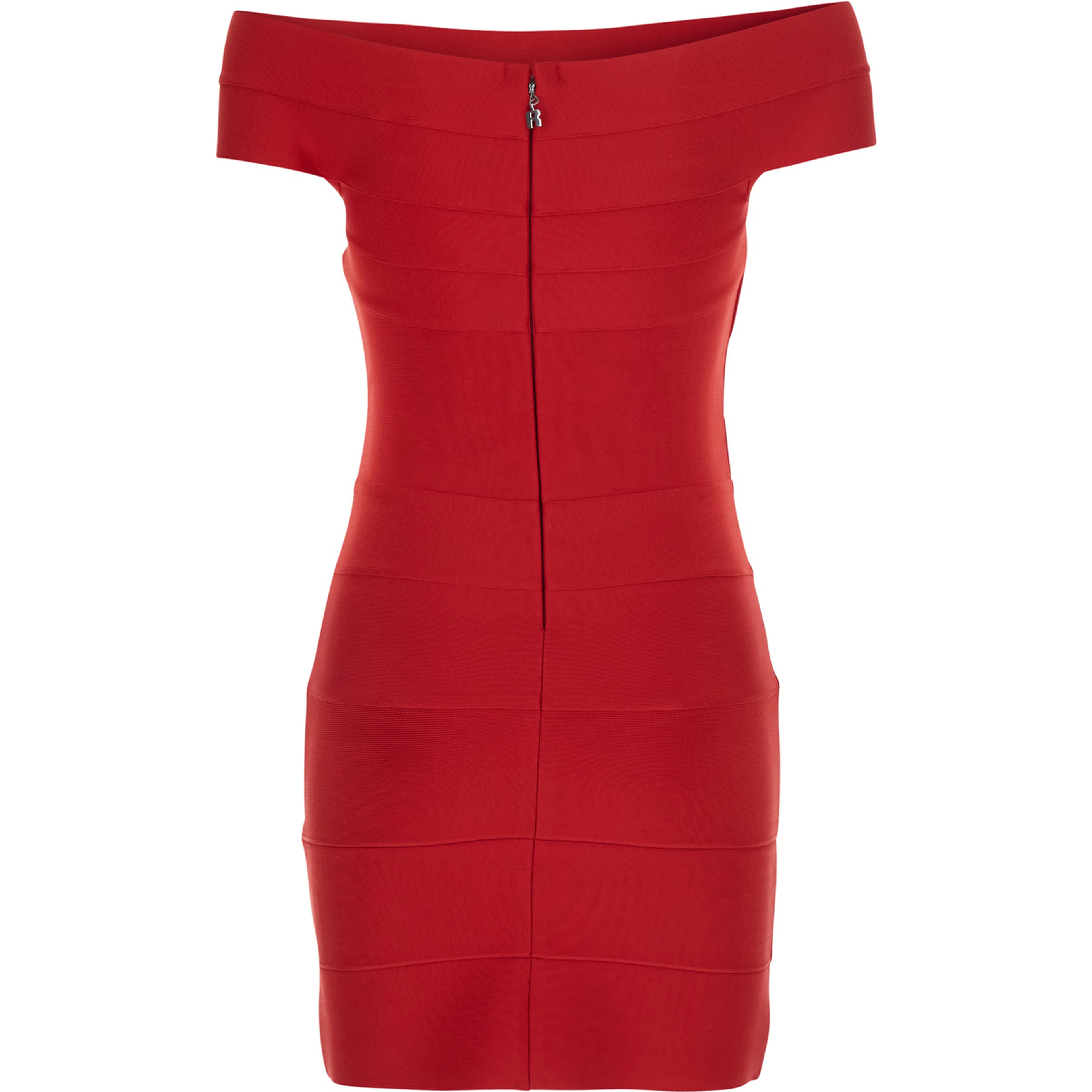 Red Mini Dress with Off-shoulder Design and Elastic Inserts on the Front in Tech Fabric Women
