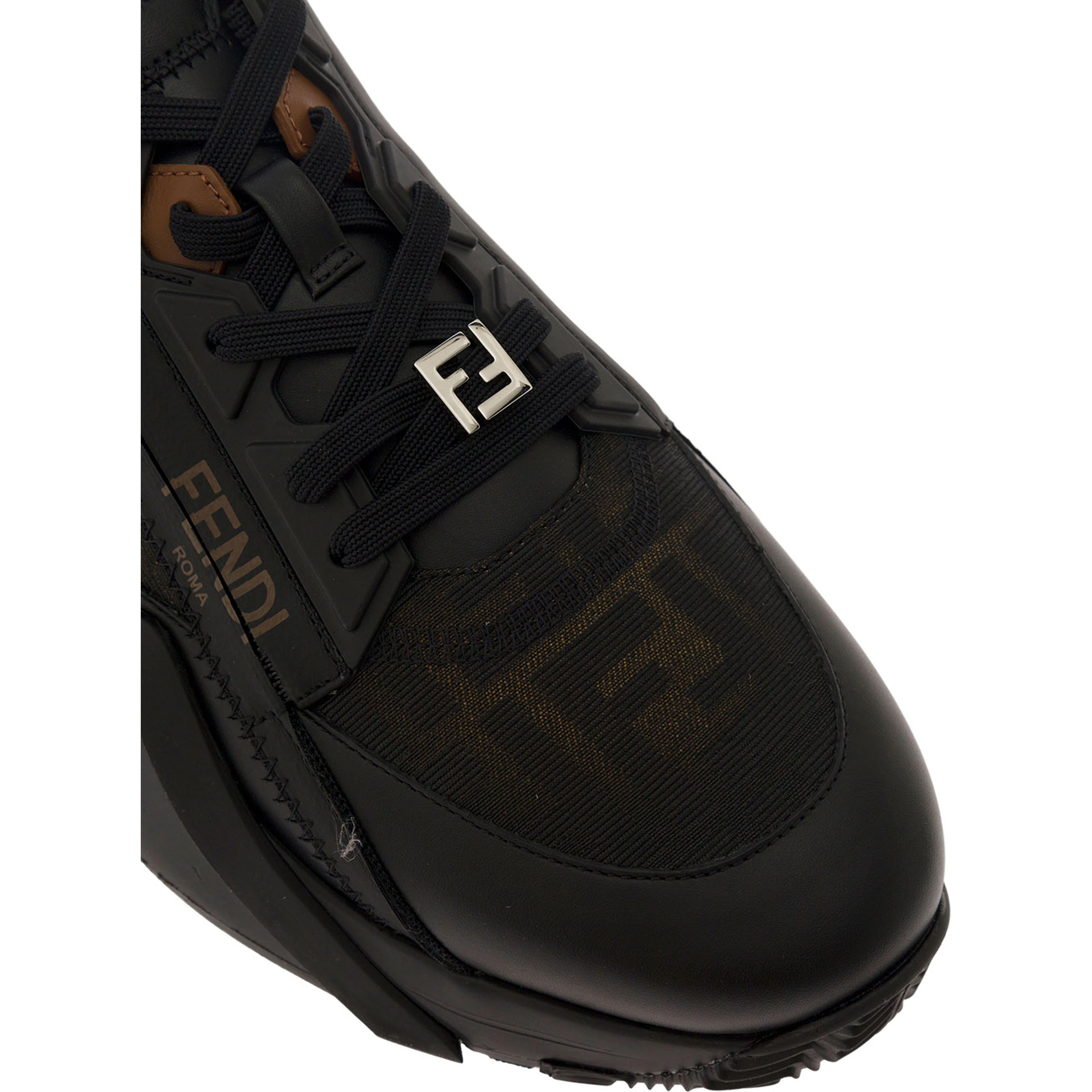Low Sneakers Fendi Flow with Diagonal F Detail in Black Fabric Men